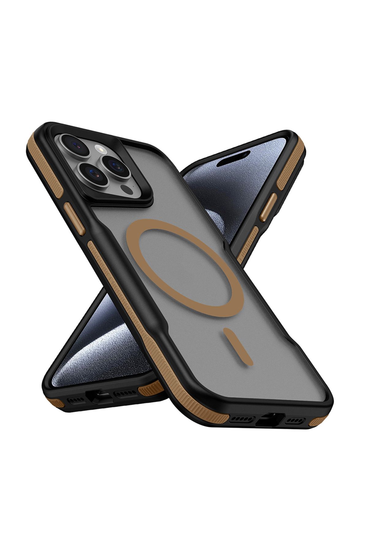 Cepustik Telefon Aksesuarları iPhone 15 Pro Kılıf M-safe Şarj Özellikli Renkli Kenar Airbag Şeritli Lamer Kılıf