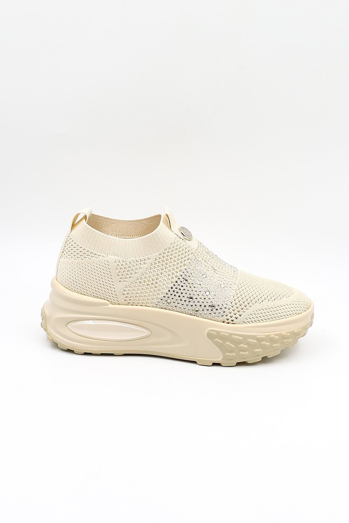 Guja İthal Triko Sneakers Kadın Spor Ayakkabı GJ305 Bej