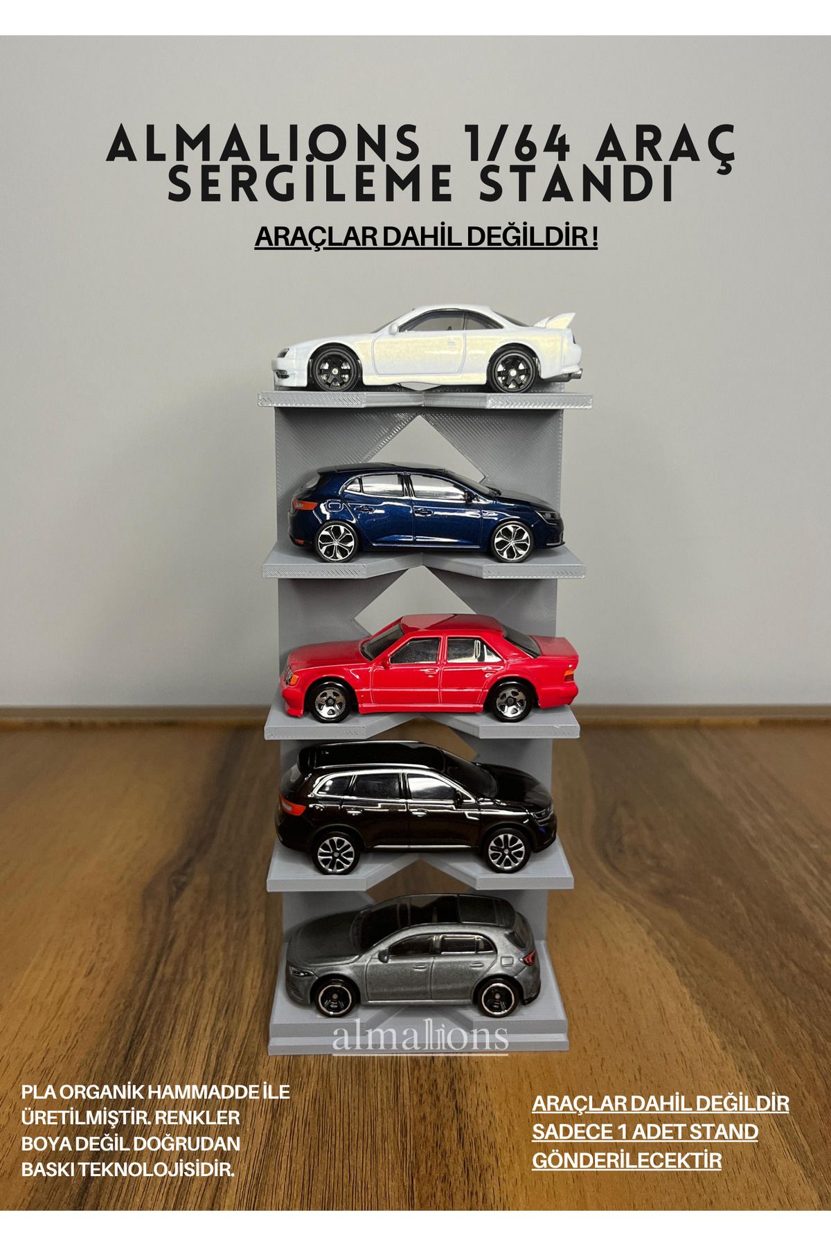 almalions 1/64 ÖLÇEK ARAÇ SERGİLEME STANDI (5 ARAÇLIK) - AÇIK GRİ - ARAÇLAR DAHİL DEĞİLDİR!