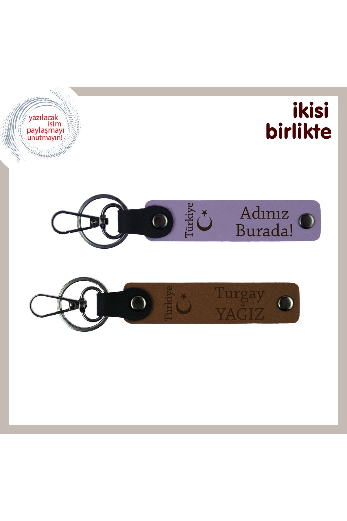 Miaju Kişiselleştirilebilen Ayyıldız ve Türkiye Deri Anahtarlık – Temalı Özel Armağan, Mor Menekşe-Kahve