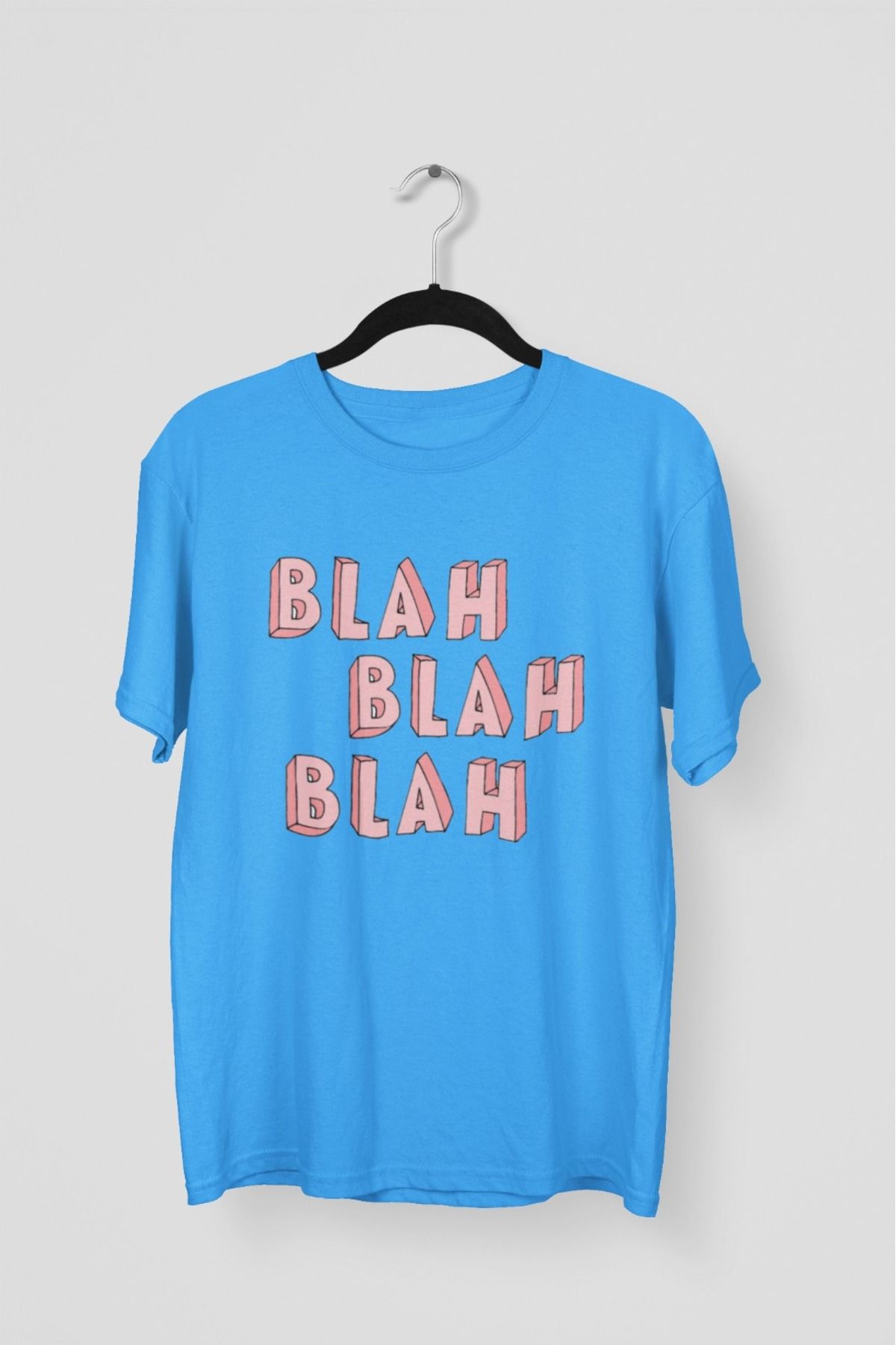 Butik ERKEK/KADIN -BLAH BLAH BLAH- TRANSFER BASKILI YUVARLAK YAKA KISA KOL TİŞÖRT