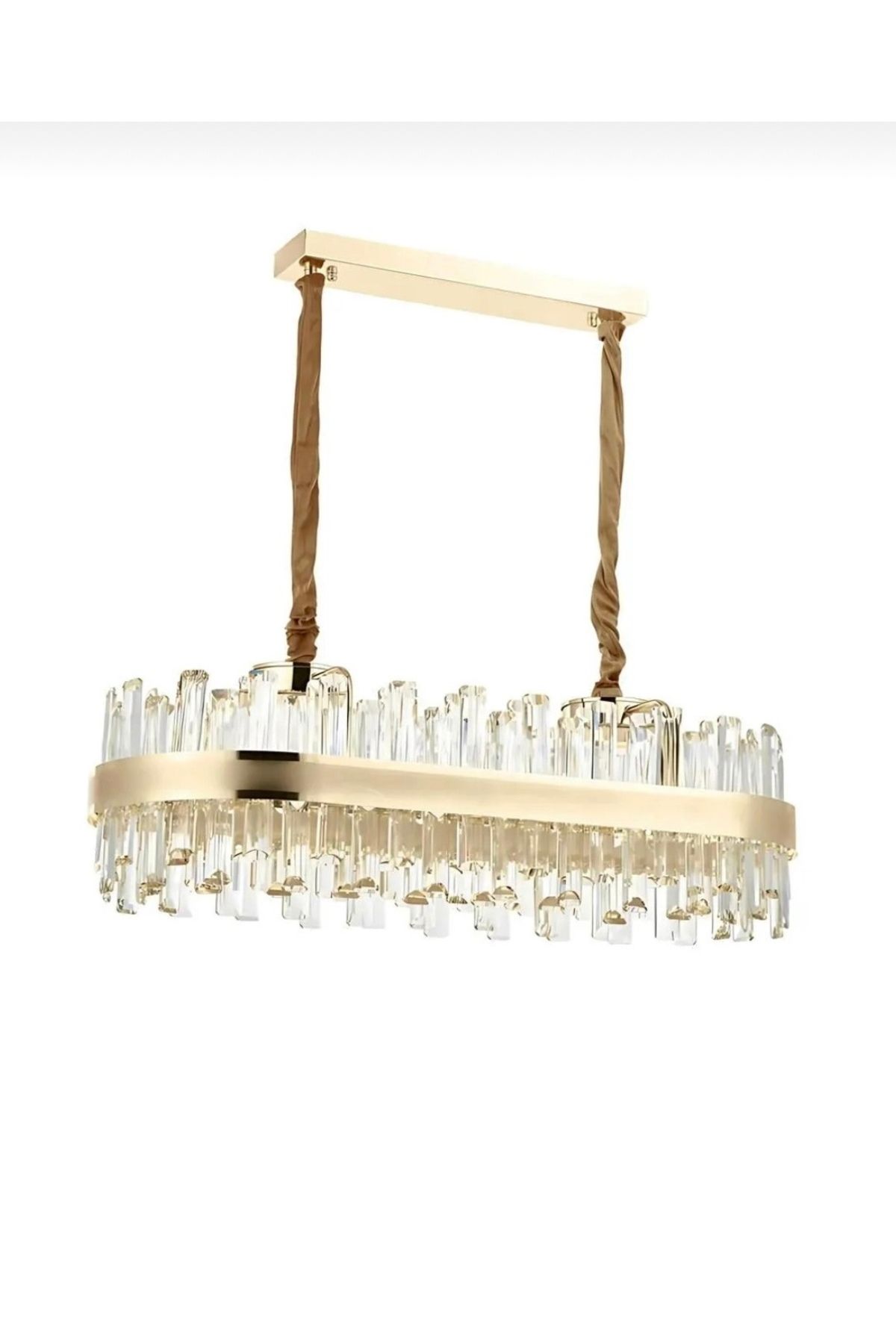 burenze Luxury Modern Tasarım Kristal Taşlı Led Avize Crystal Ledli Gold Sarı Elips Yemek Masası