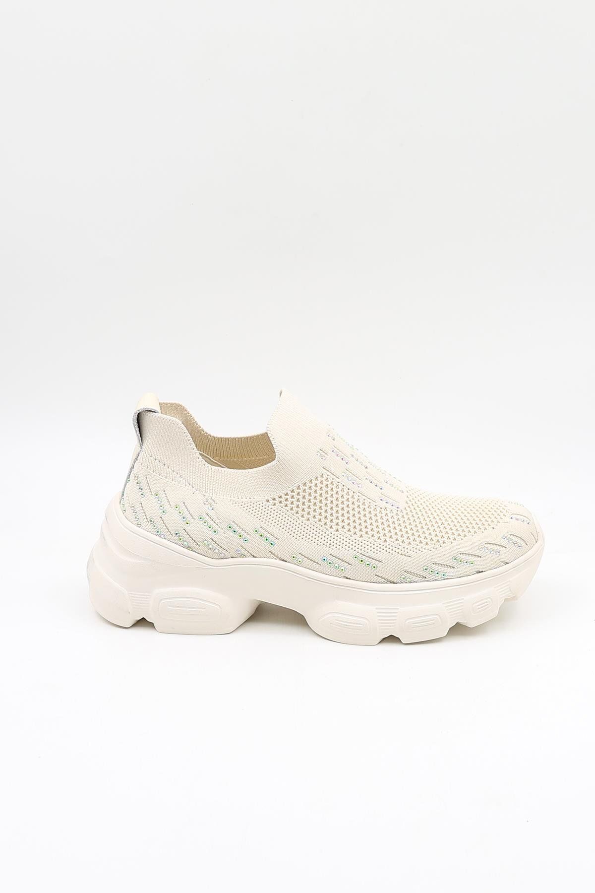 Guja İthal Dolgu Tabanlı Triko Sneakers Kadın Spor Ayakkabı GJ497 Bej