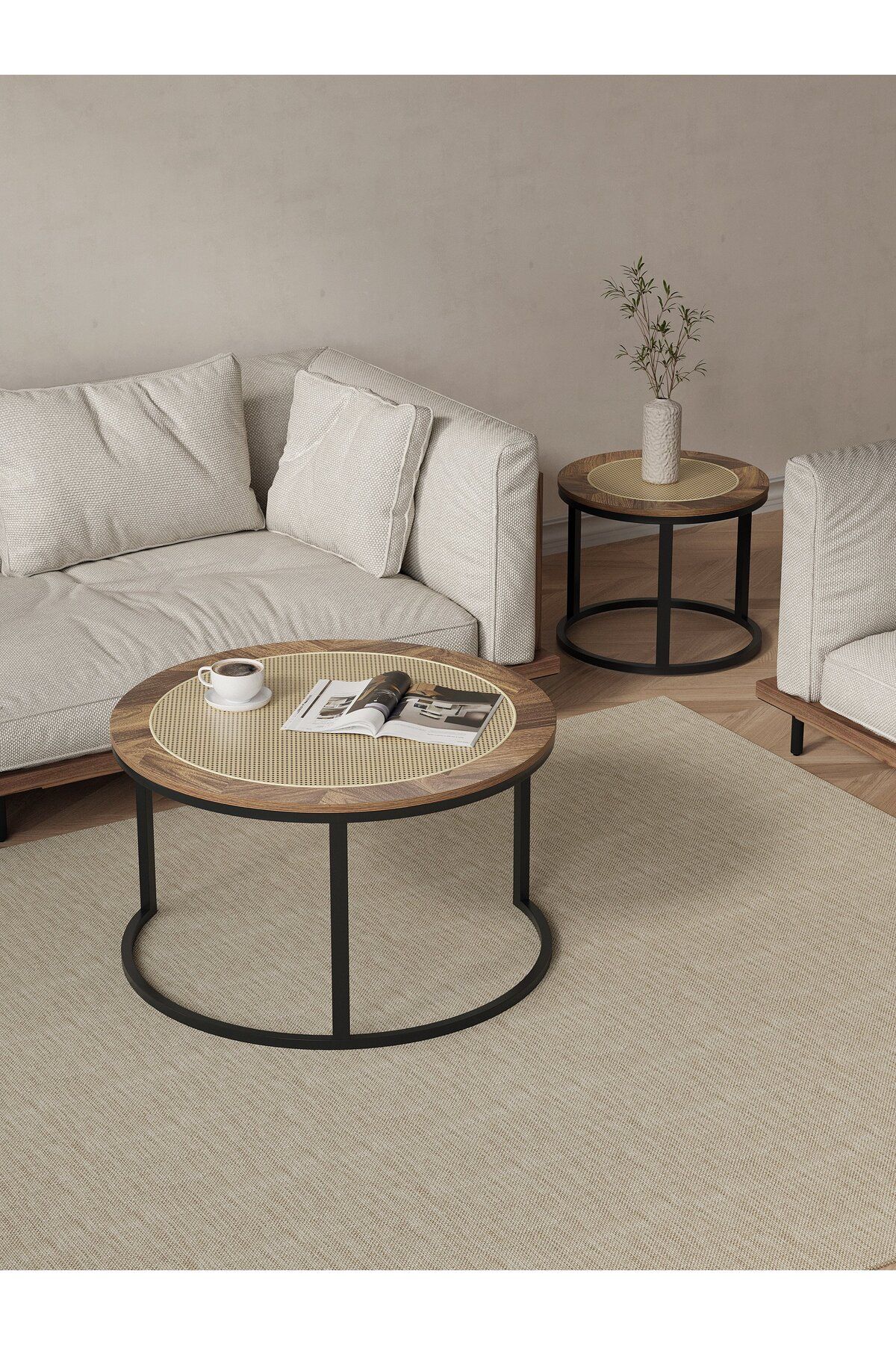 Un-A set of coffee tables with an elegant design and perforated wood that adds a luxurious touch to your living room. 6