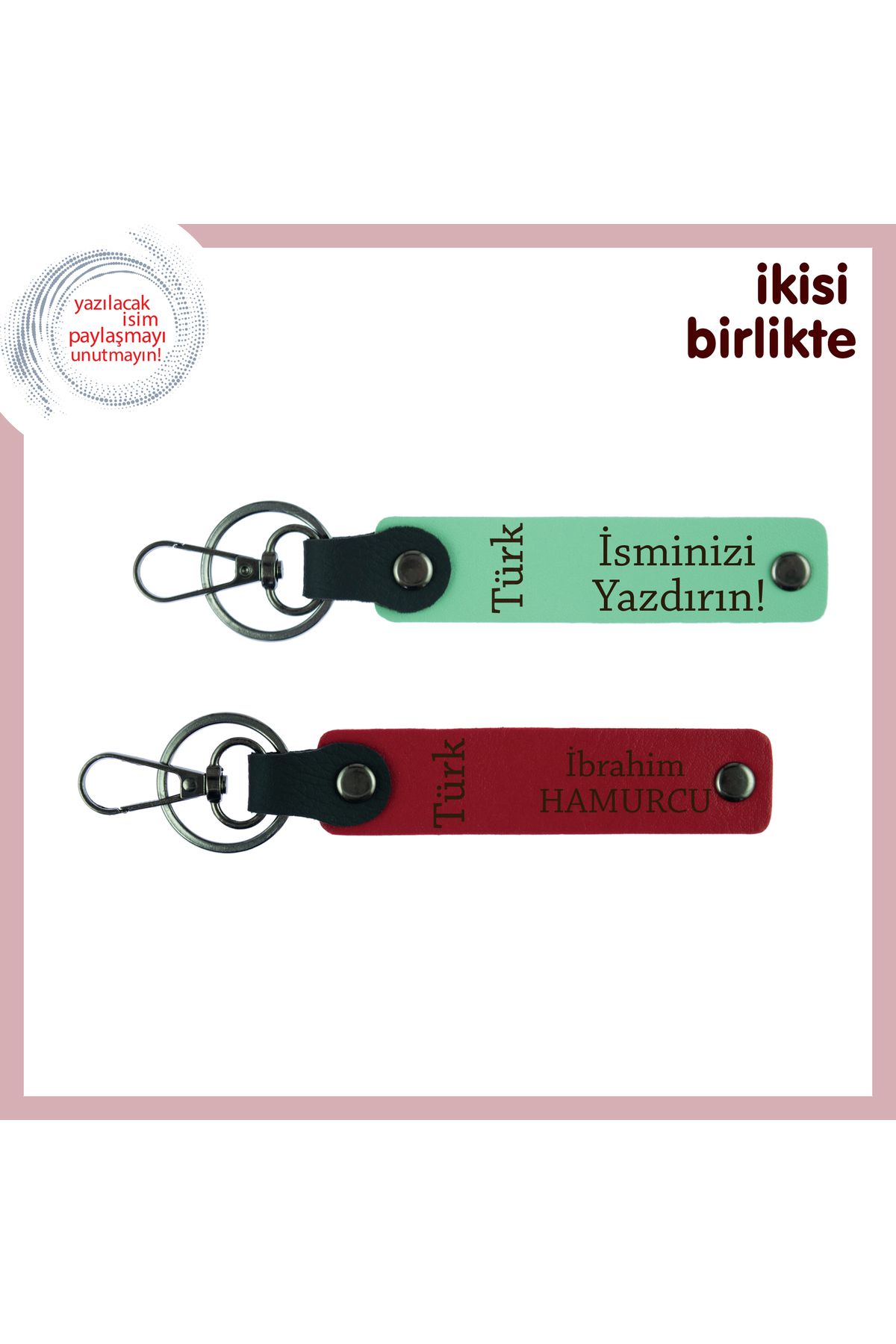 Miaju Öğretmenler Günü İçin Anlamlı Hediye Türk Yazısı Temalı – İsimli Anahtarlık, Yeşil-Kırmızı