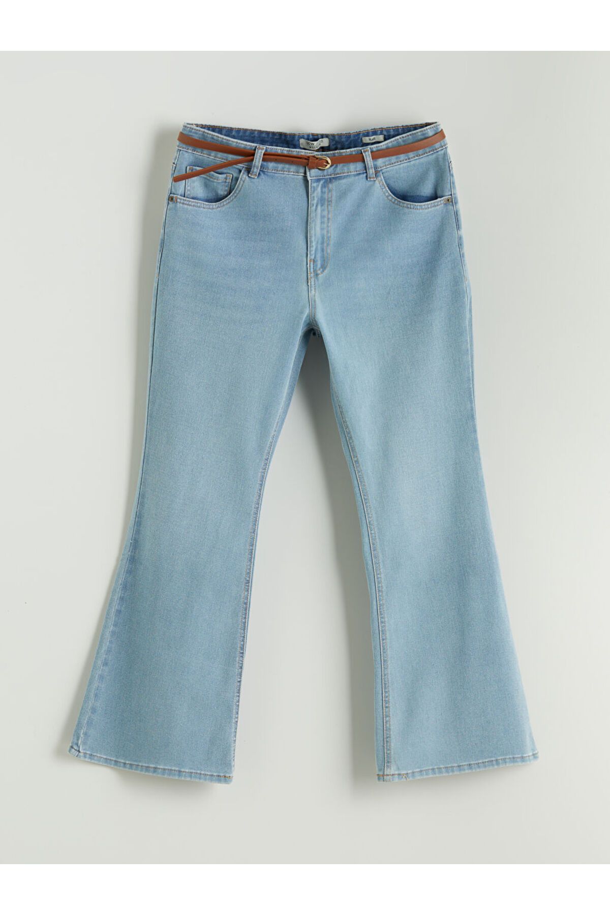 LC Waikiki LCW Jeans Indigo Beli Kemerli Mars Flare Kadın Jean Pantolon S5DM22Z8NVY25
