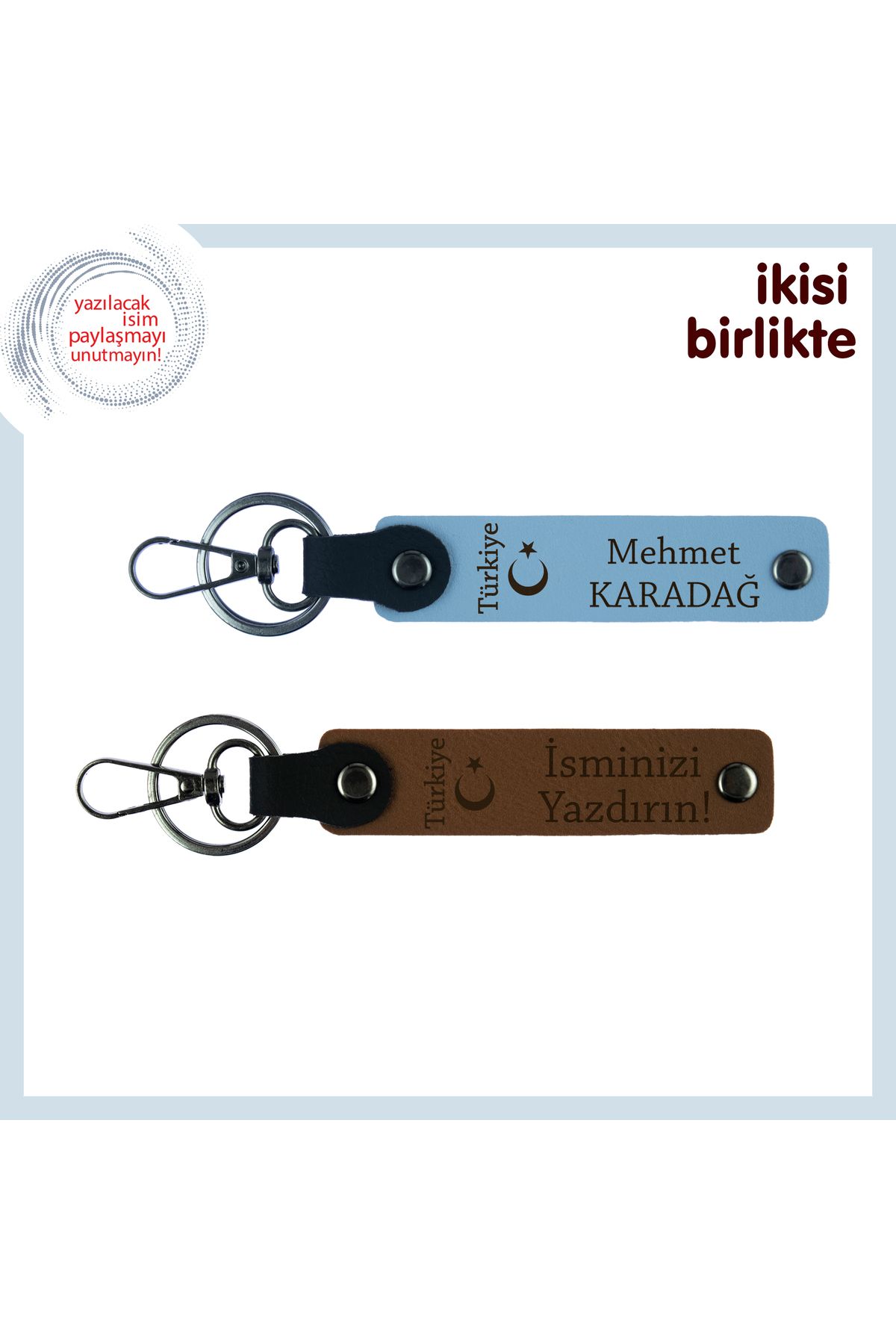 Miaju Manevi Değeri Yüksek Hediye, Ayyıldız ve Türkiye Anahtarlık Takımı 2' li Set, Gök Mavi-Kahve