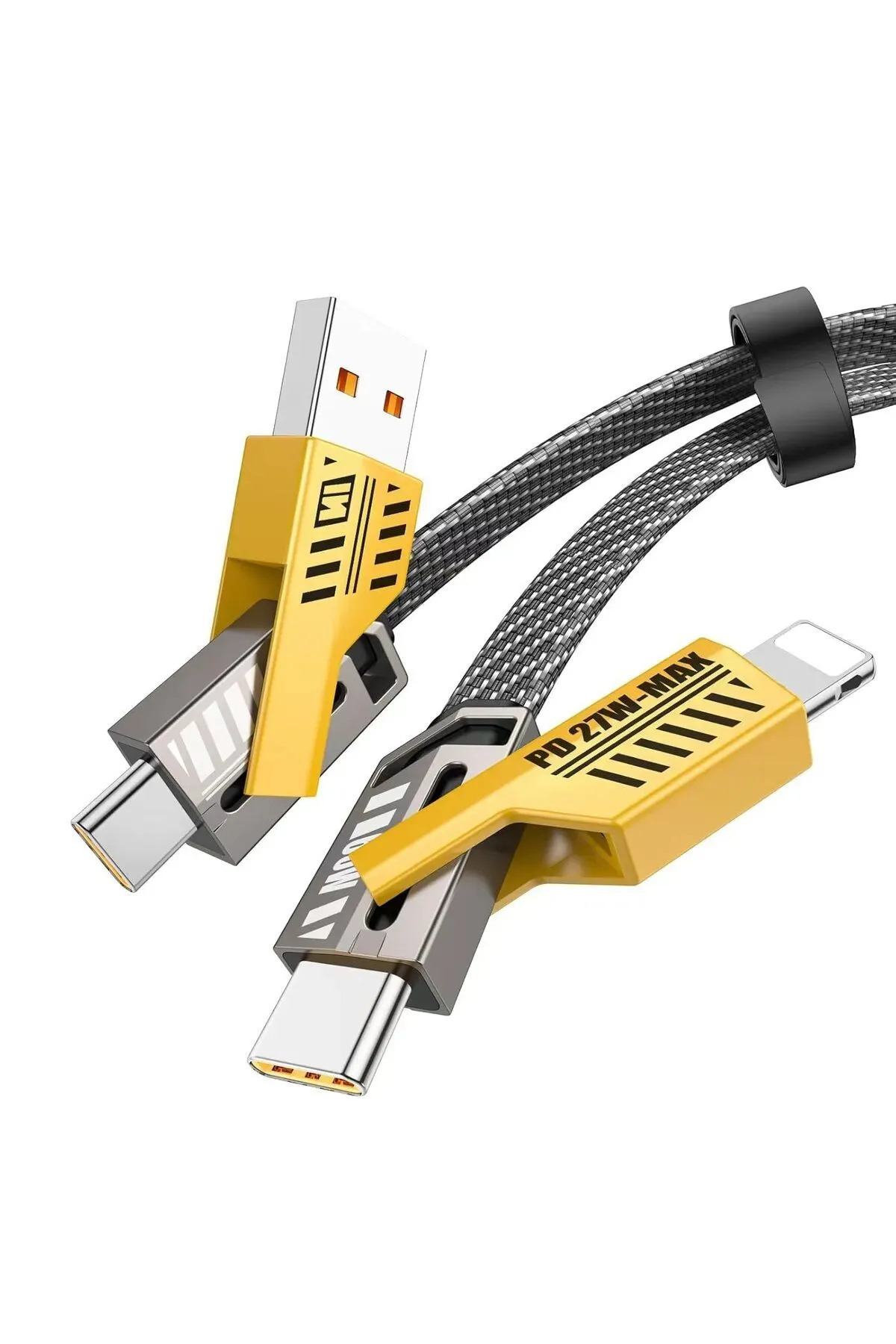 yumax 4 in 1 PD 65W Type-C & 27W iPhone Kırılmaz Örgü Şarj ve Data Kablosu | 1m | Hızlı Şarj Uyumlu
