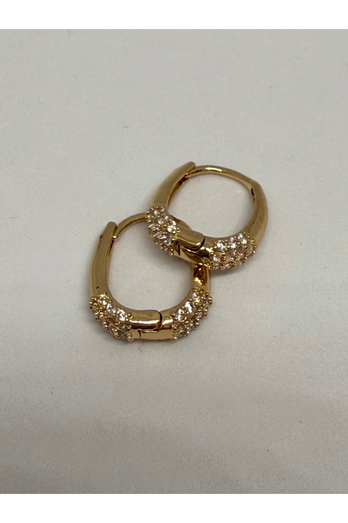 Gulsah's Store Çelik zirkon taş detaylı oval küpe