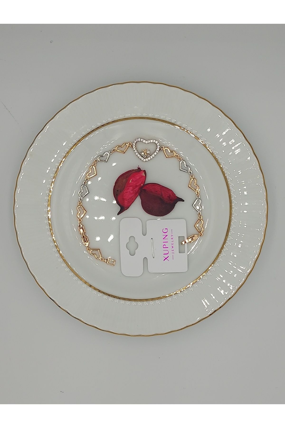XUPING JEWELRY Xupıng Altın Gümüş Renk Kalp Çelik Bileklik 17+2 cm