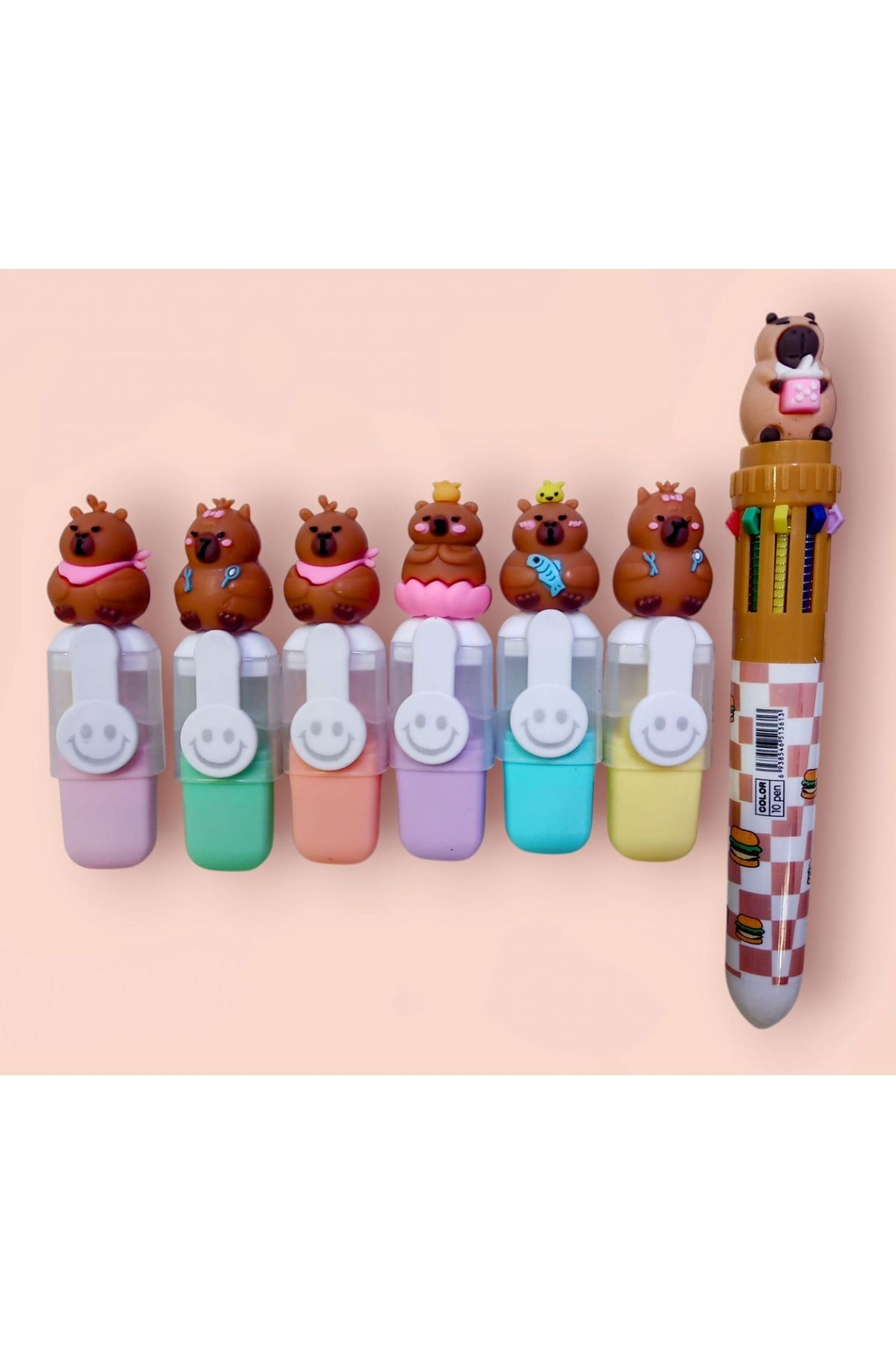 izmir yazici servis Capybara 6 Lı Mini Fosforlu Kalem Seti 10 Renk Yazabilen Kalem Hediyeli Set
