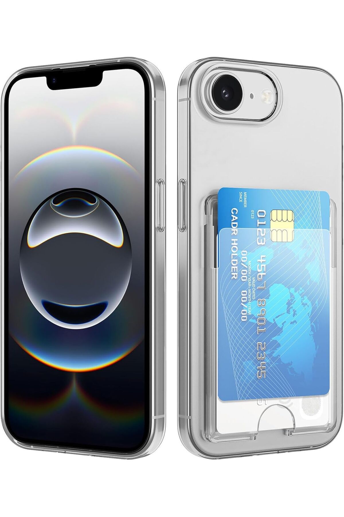 Rivor Apple iPhone 16e Uyumlu Kartlıklı Cüzdanlı Kamera Korumalı Şeffaf Renksiz Esnek Silikon Kapak