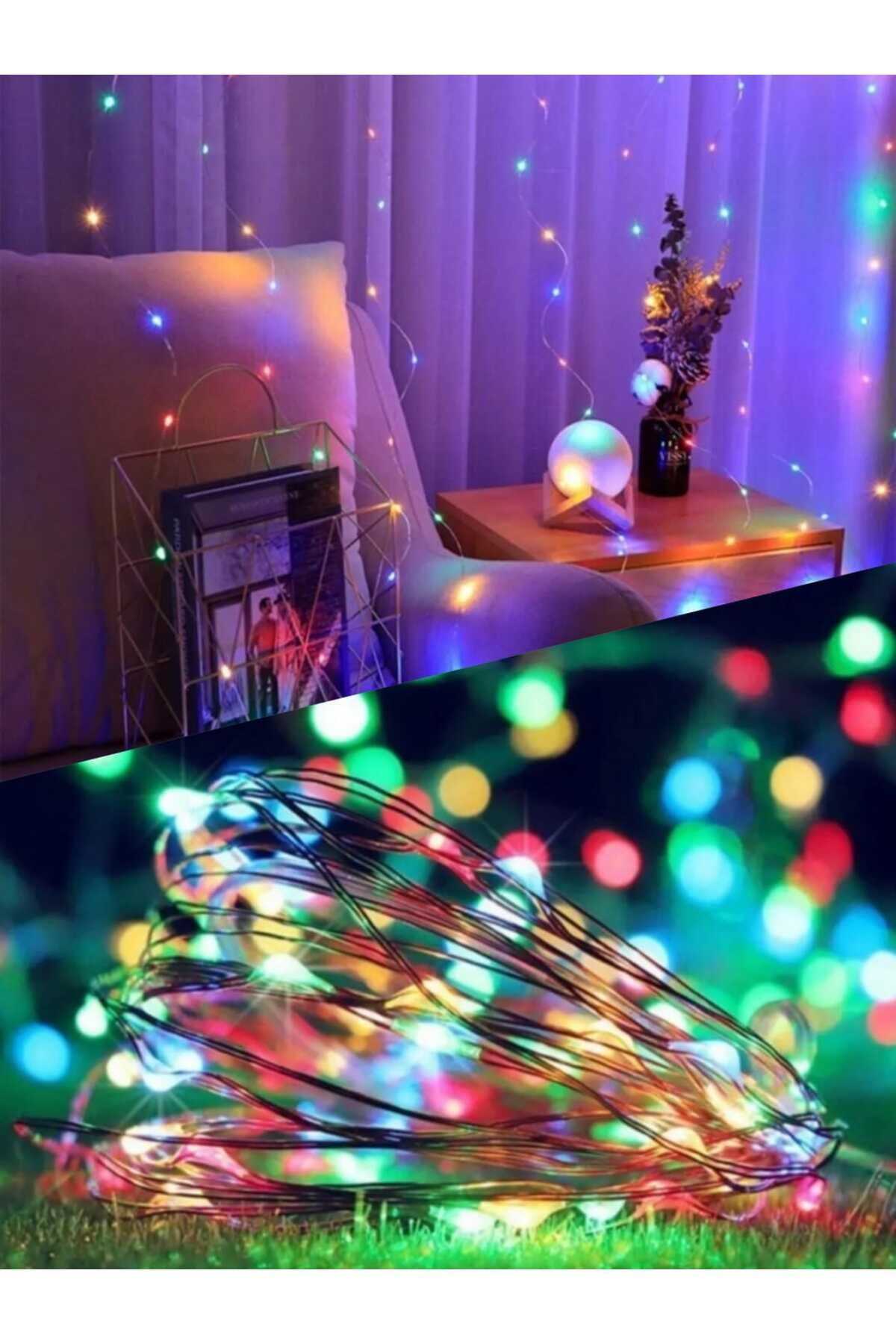Adrift 5 Metre Pilli Rgb Peri Led Ince Tel Dekoratif Lambası Renkli Dekor Perde Ledli Bahçe Oda Kafe Duvar