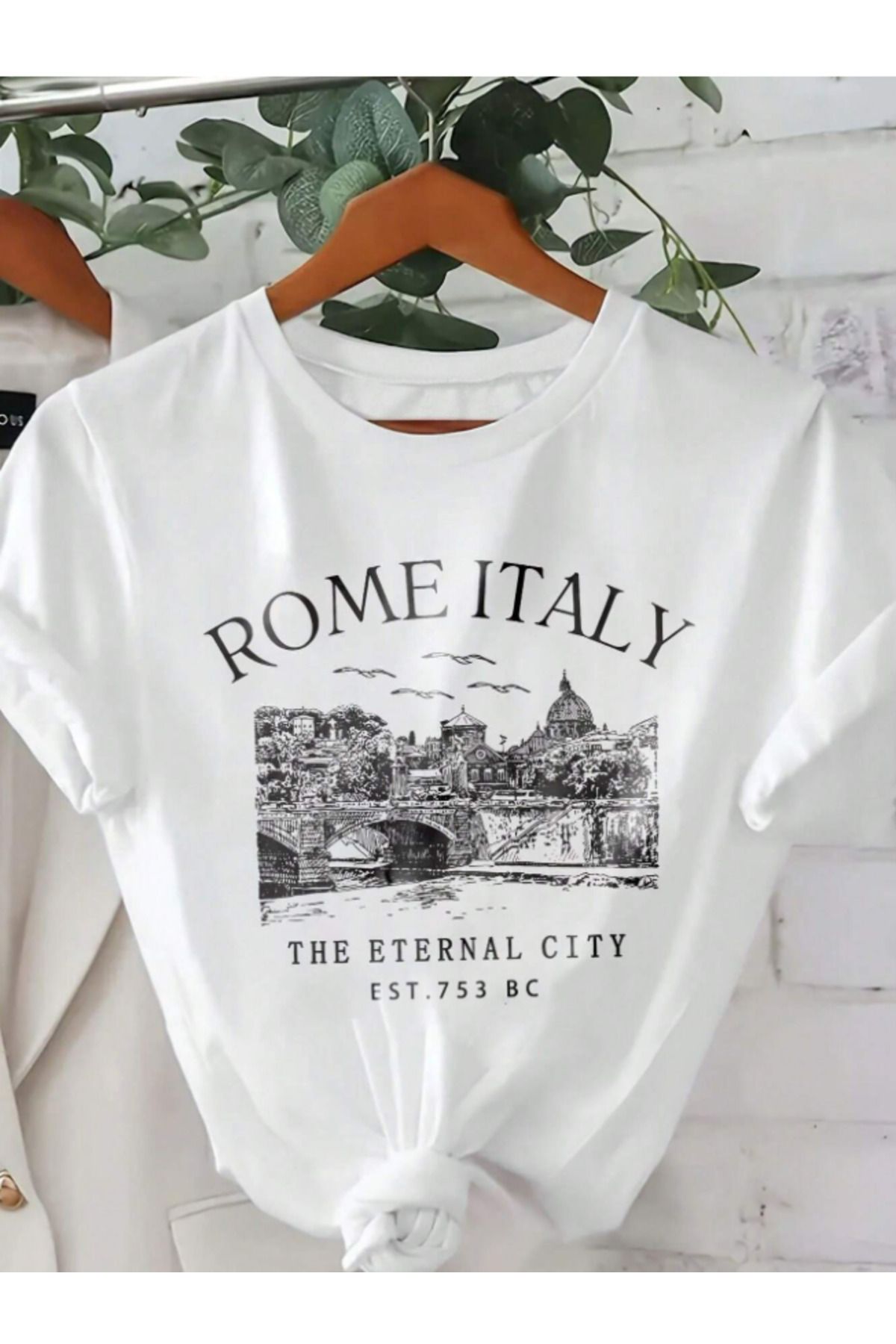 Trend Sizde Unisex İtalyan Skyline Özel Tasarım Ön Baskılı Tasarım Tshirt