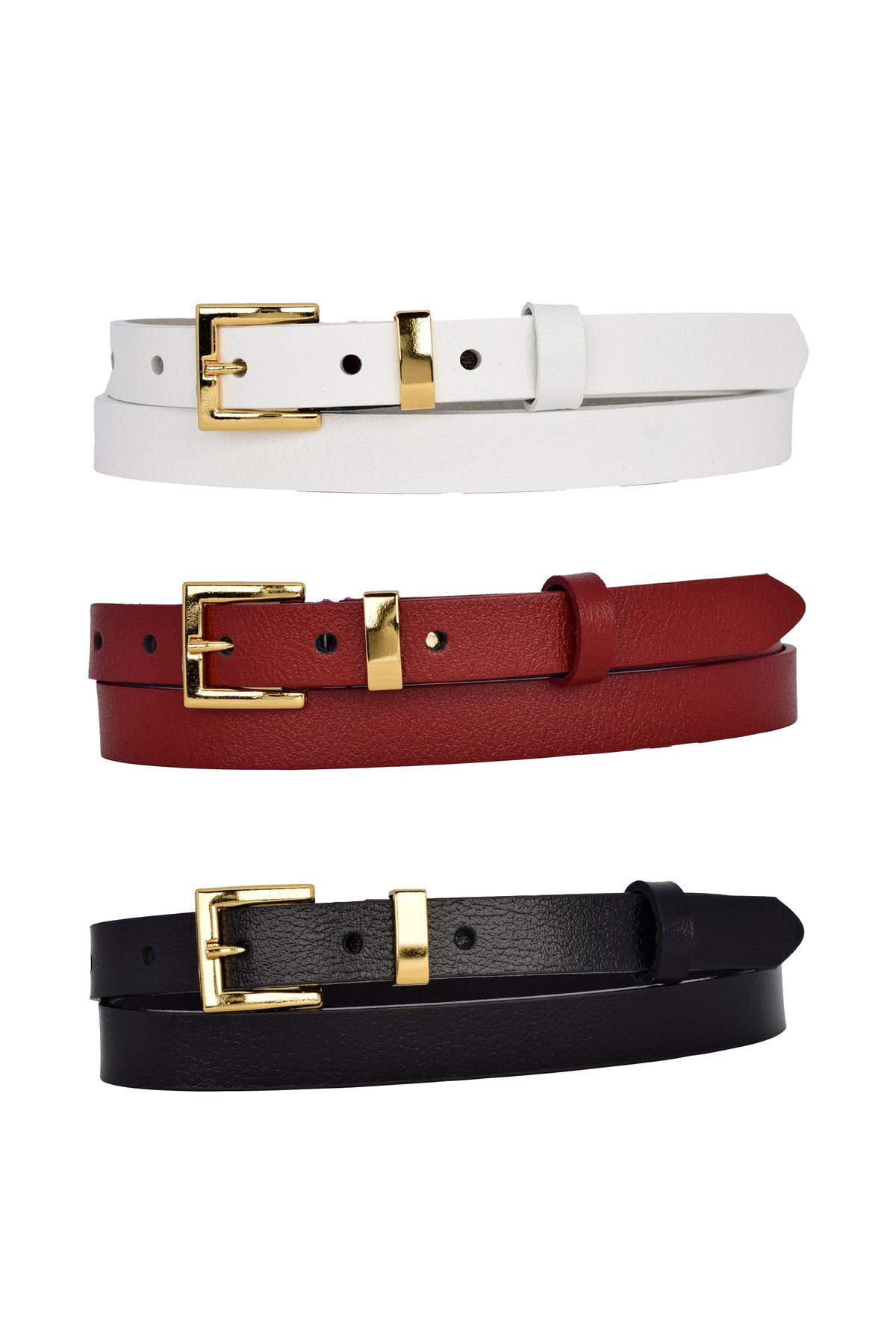 GoDeri-100% Genuine Leather Set of 3 Gold Color Suit Buckle 2cm Women's Belt Black, White, Red_Kare_Gold 2