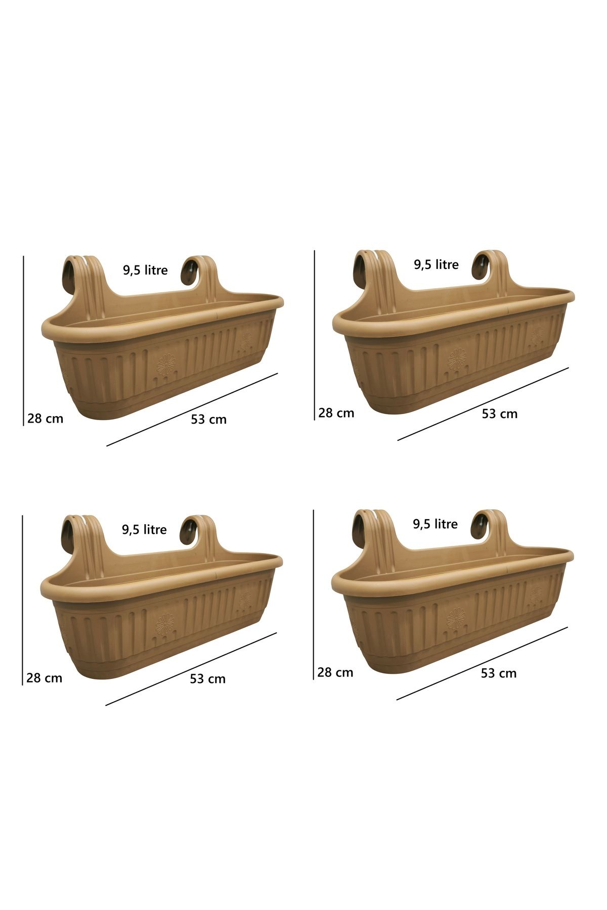 demethome Kendinden Askılı Balkon Saksısı Plastik Kelepçeli Sağlam 9,5 litre 53 cm boy Askılı saksı