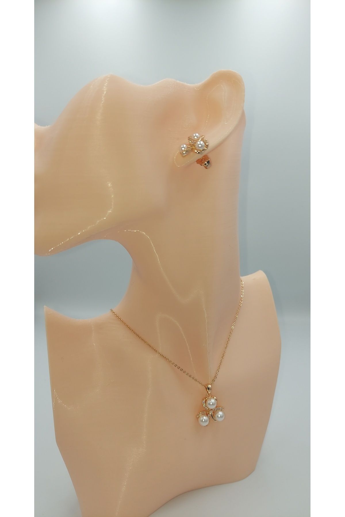 YSX JEWELRY YSX İncili Altın Renk Kolye ve Küpe Takımı