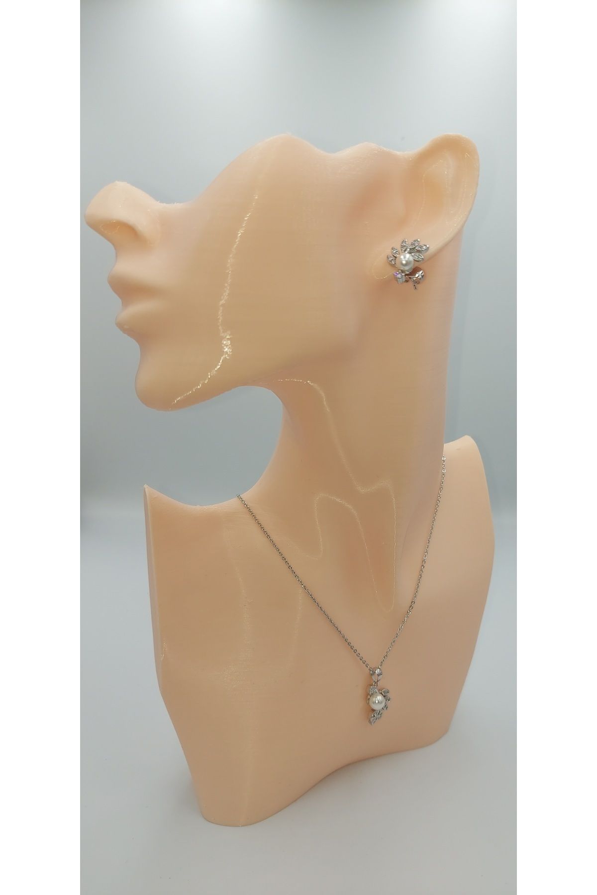 YSX JEWELRY YSX İncili Gümüş Renk Kolye ve Küpe Takımı