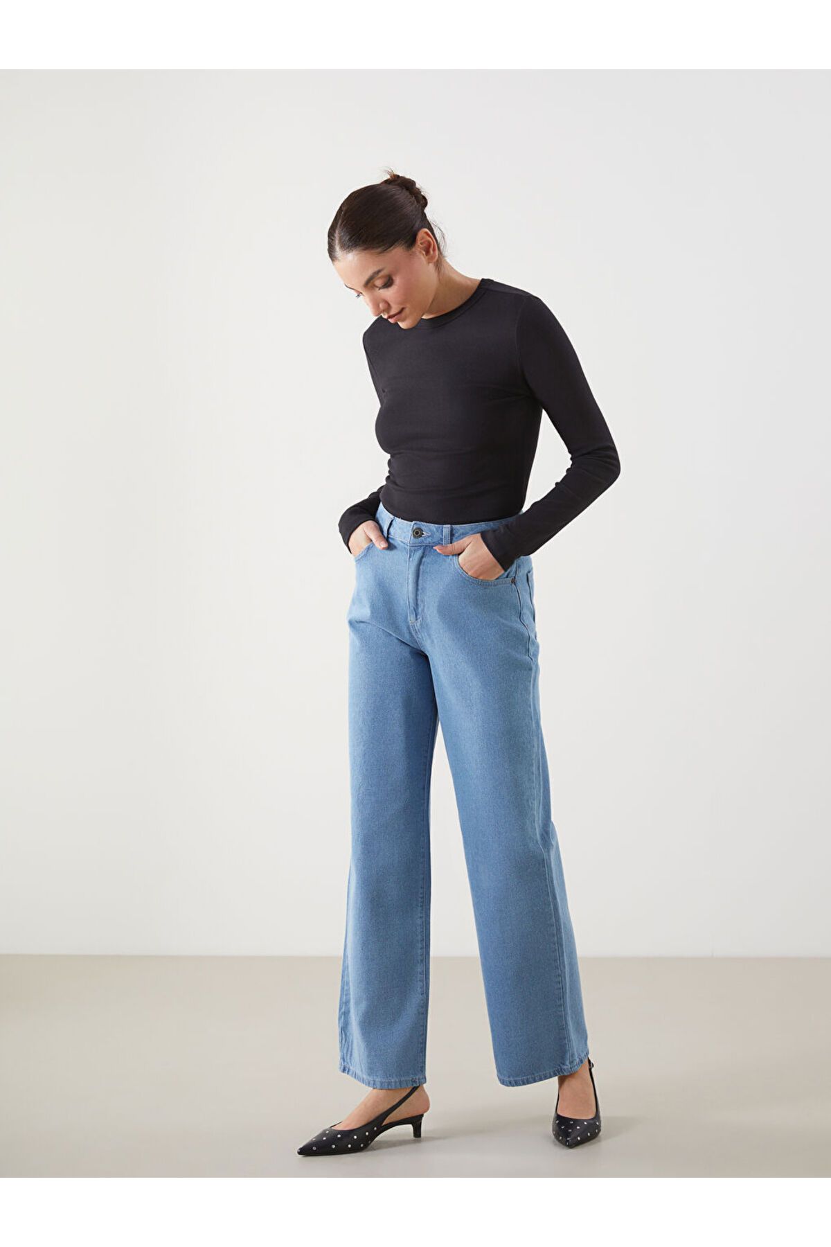 LC Waikiki LCW ECO Indigo Wideleg Kadın Jean Pantolon S5LT13Z8NVY25