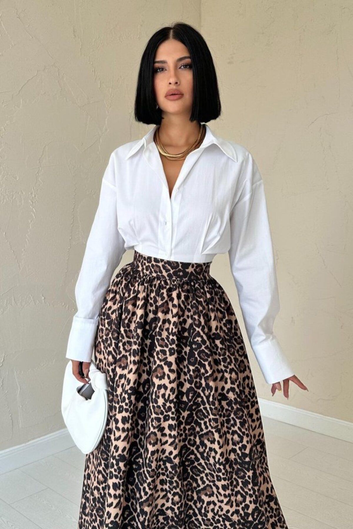 Essence Bouteille-Eyesof Leopard Leopard Drawstring Long Skirt 2