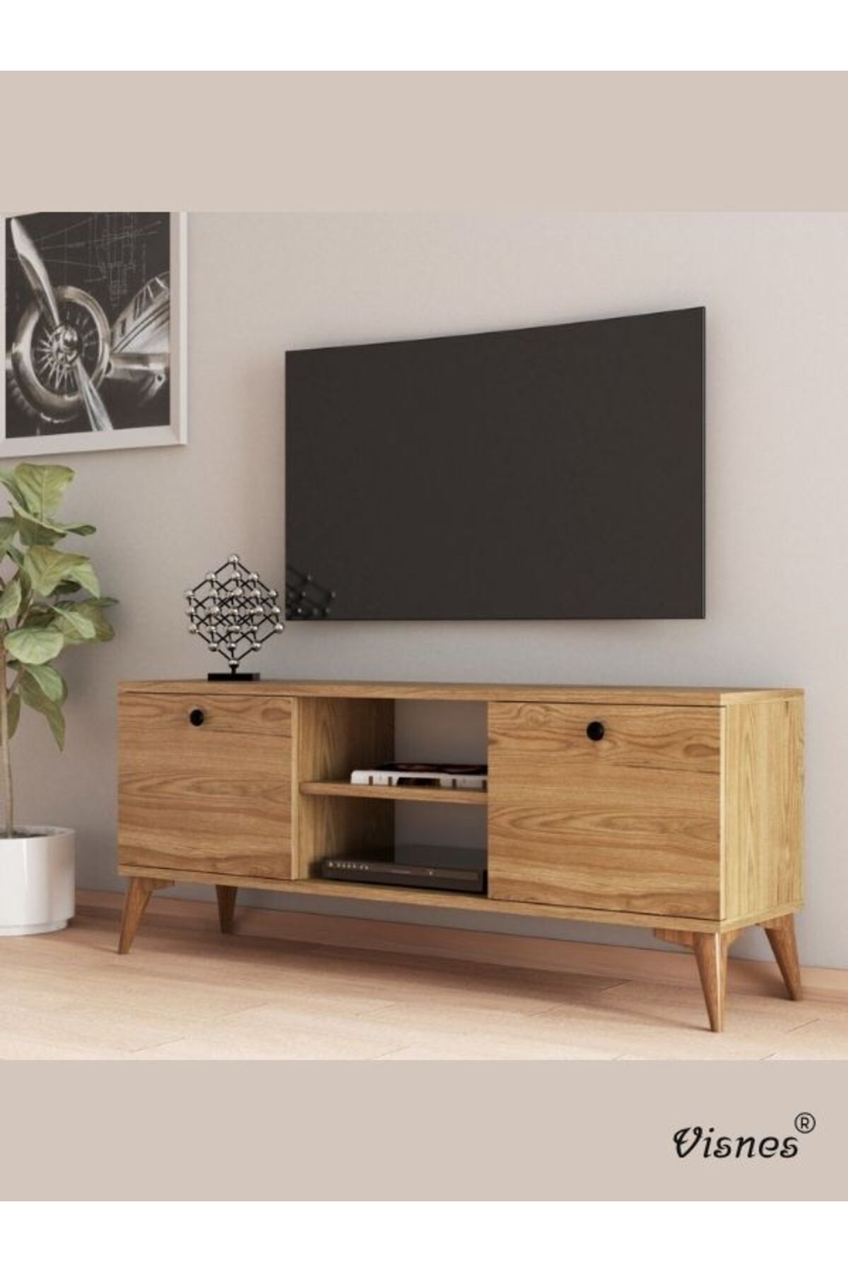 VISNES Tv Ünitesi Modern Ayaklı Tv Sehpası 120cm Alaska Renk