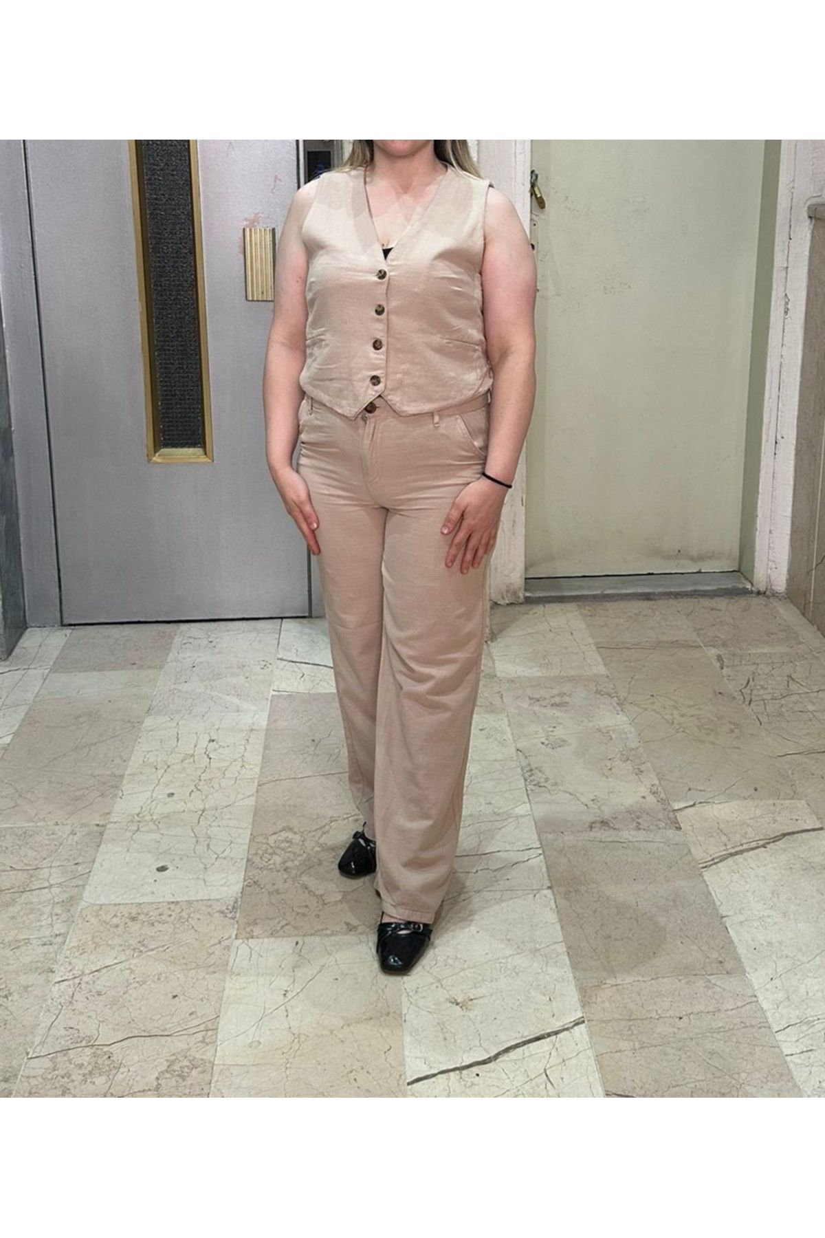 NOXS FASHİON Keten yelek pantolon takım