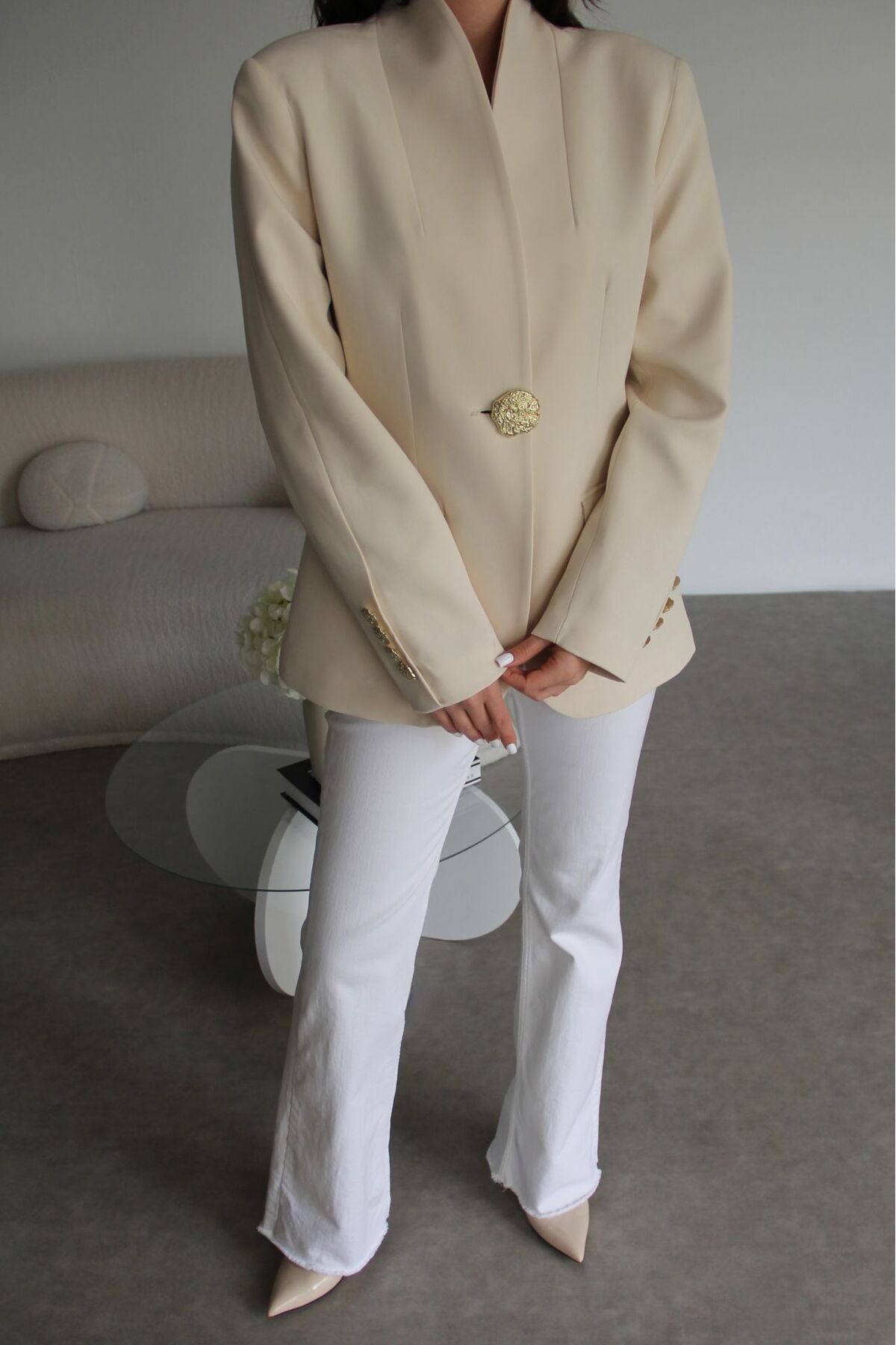 Hotfashion GOLD DÜĞMELİ DİK YAKA BLAZER CEKET