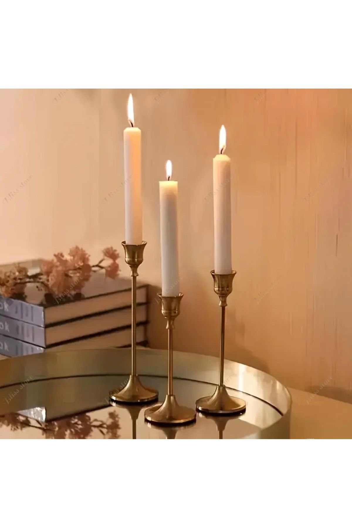 bliss store Full Eskitme Gold Şamdan Metal 3’lü Gold Şamdan