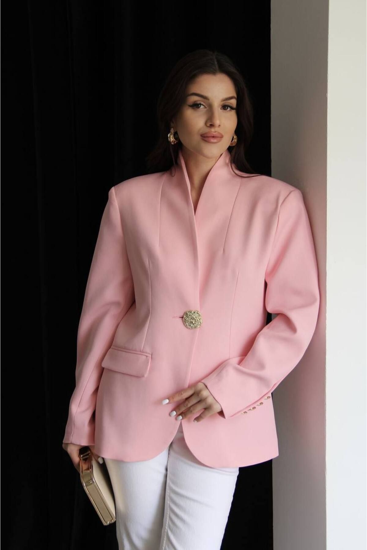 Hotfashion GOLD DÜĞMELİ DİK YAKA BLAZER CEKET