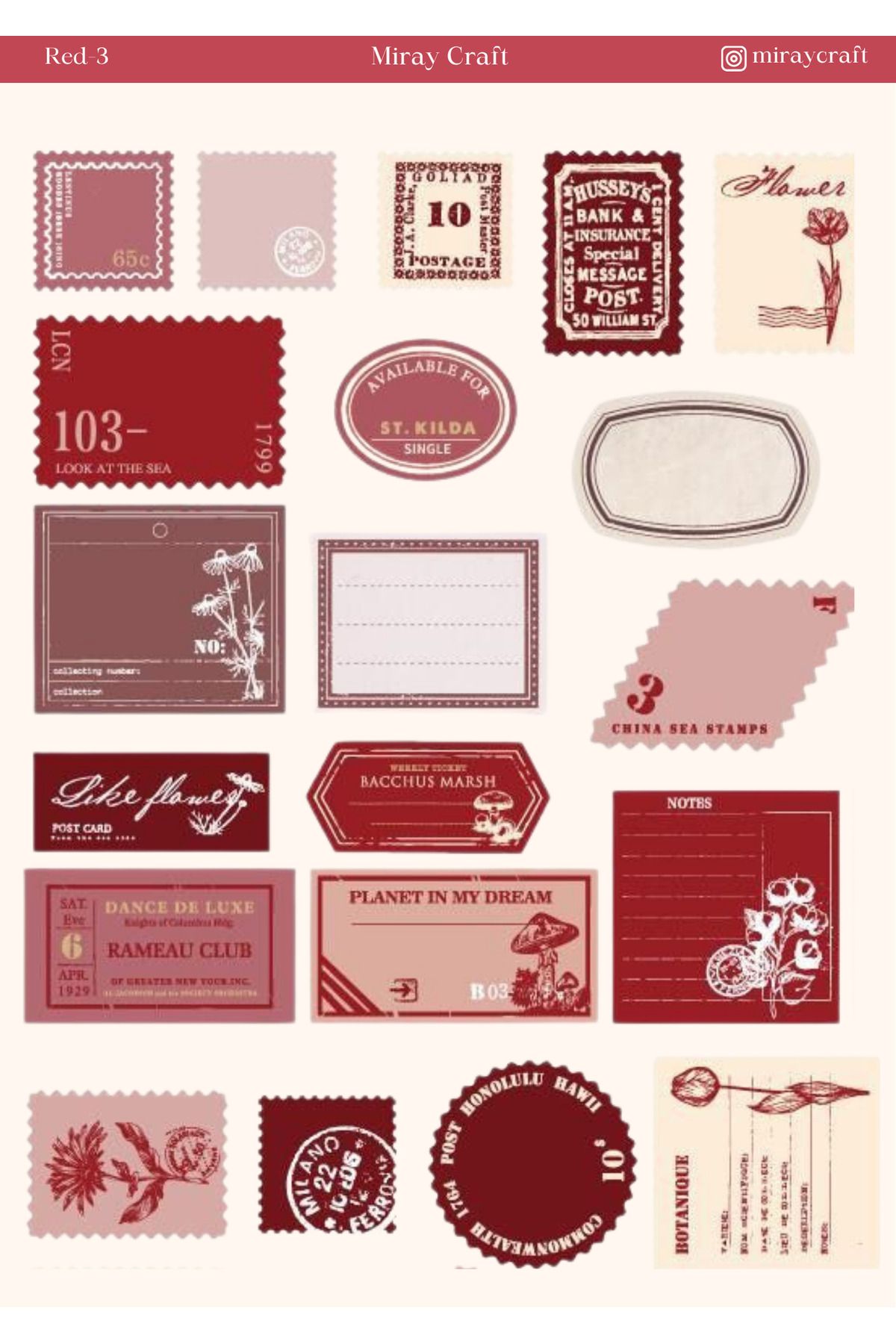 MirayDesign 1 Adet Kırmızı Renk Temalı Sticker (12x17 cm) Bullet Journal, Scrapbook, Ajanda ve Planlayıcı İçin