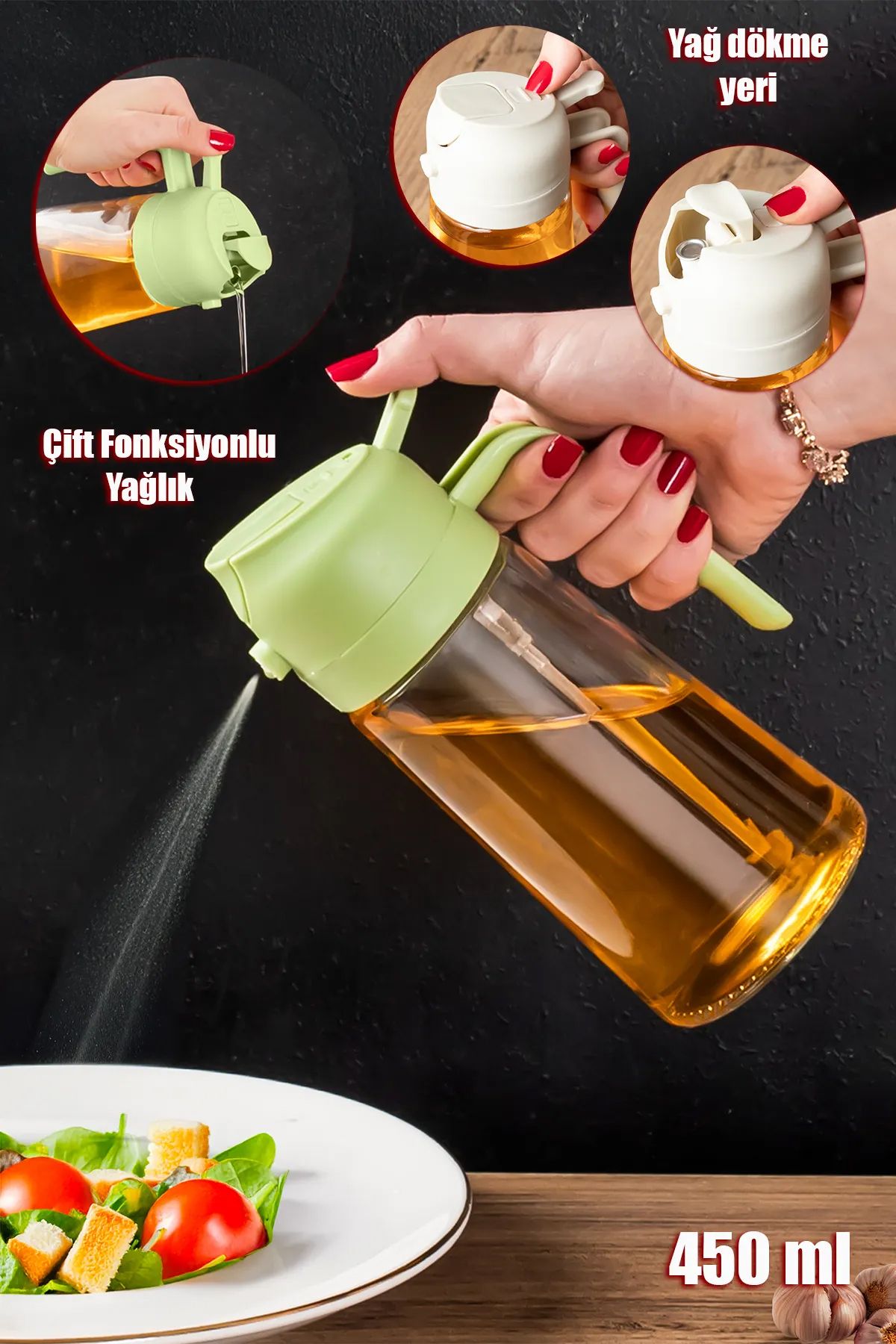 KANDİLLER Çok Amaçlı Cam Sprey Şişe -yağdanlık Limon Sirke Sos Püskürtücü, Sızdırmaz Yağlık 2 Adet