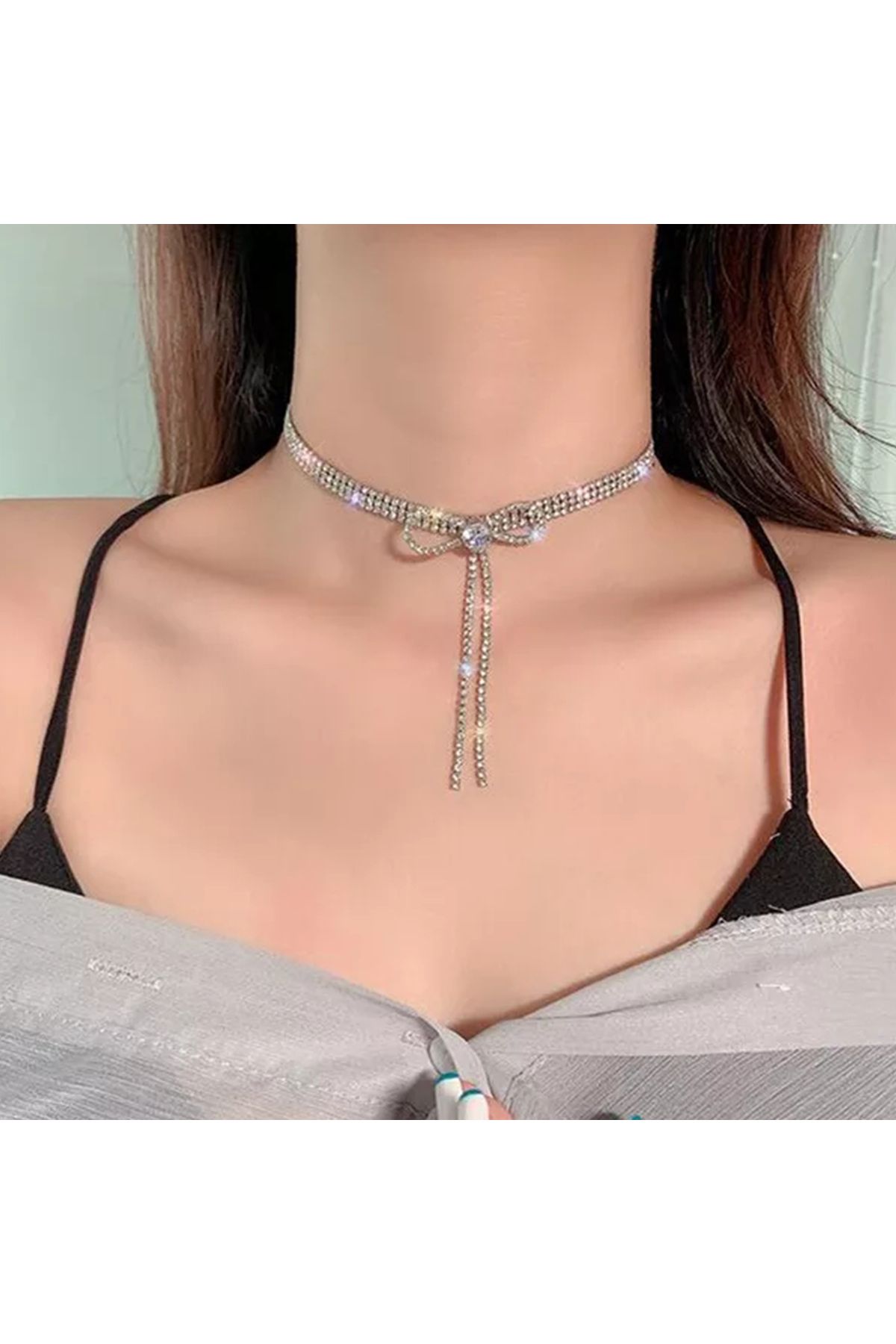 Flaner Paris Accessorize Fiyonk Motifli Taşlı Kadın Zarif Kolye, Zarif ve Romantik Tasarım, Flaner Paris