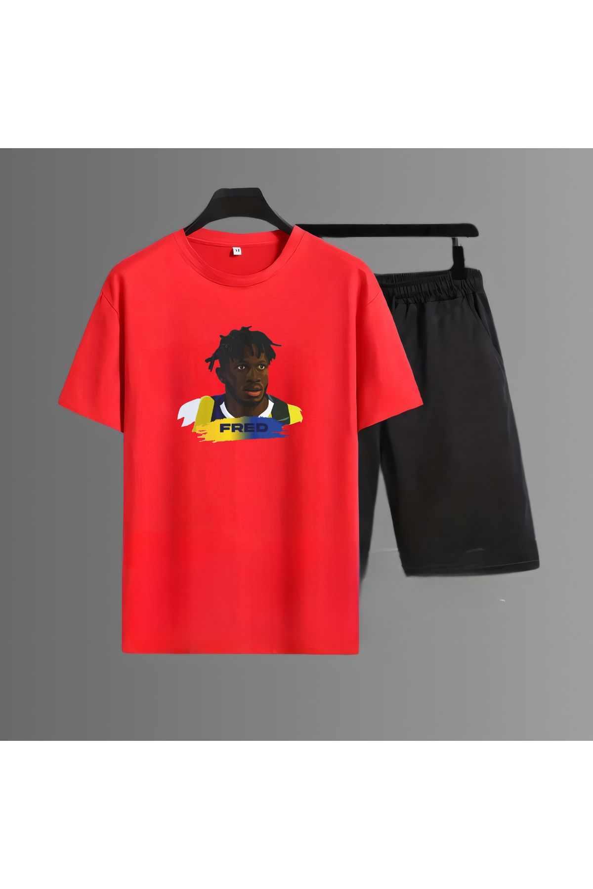 Biy Store Fred fotograf forma baskılı unisex kadın erkek kısa kollu tişört t-shirt şort takımı