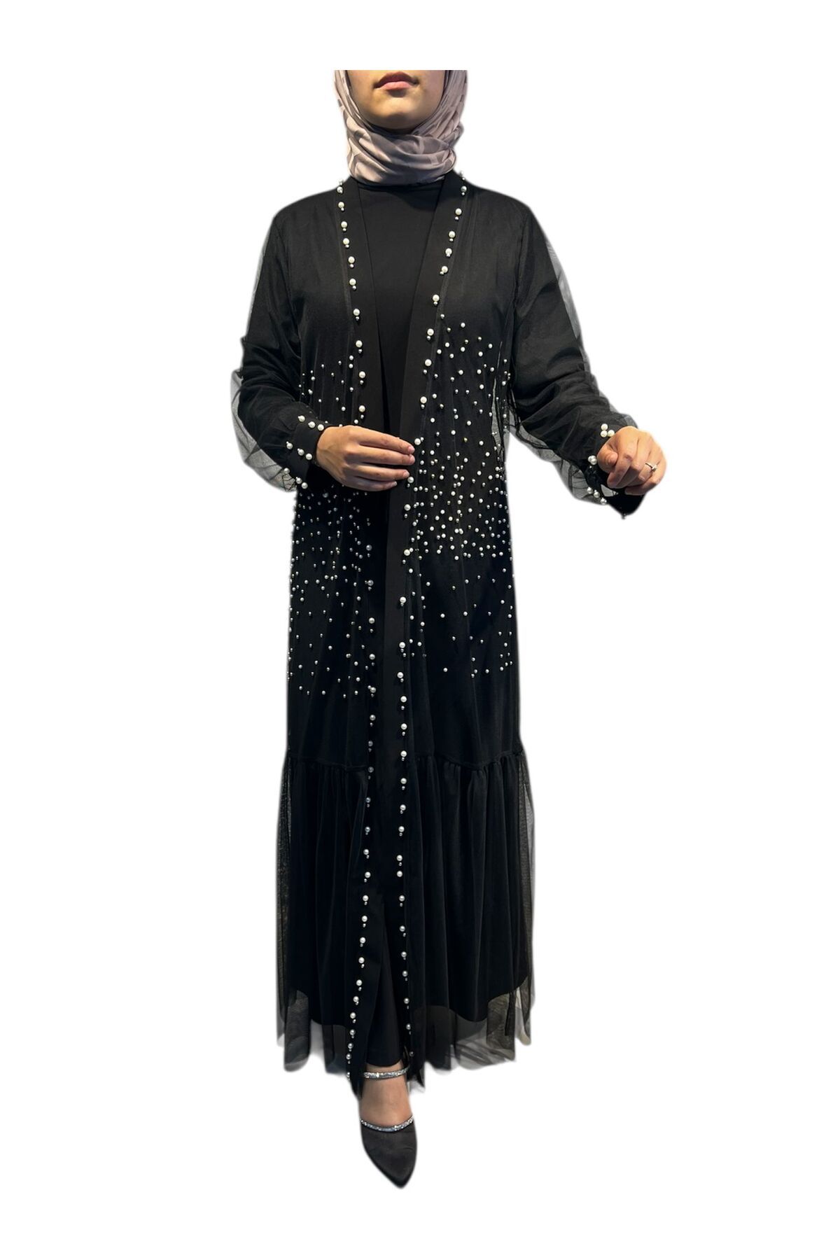 GÖRKEM CAN TEKSTİL İNCİ DETAYLI ABAYA TAKIM ELBİSE