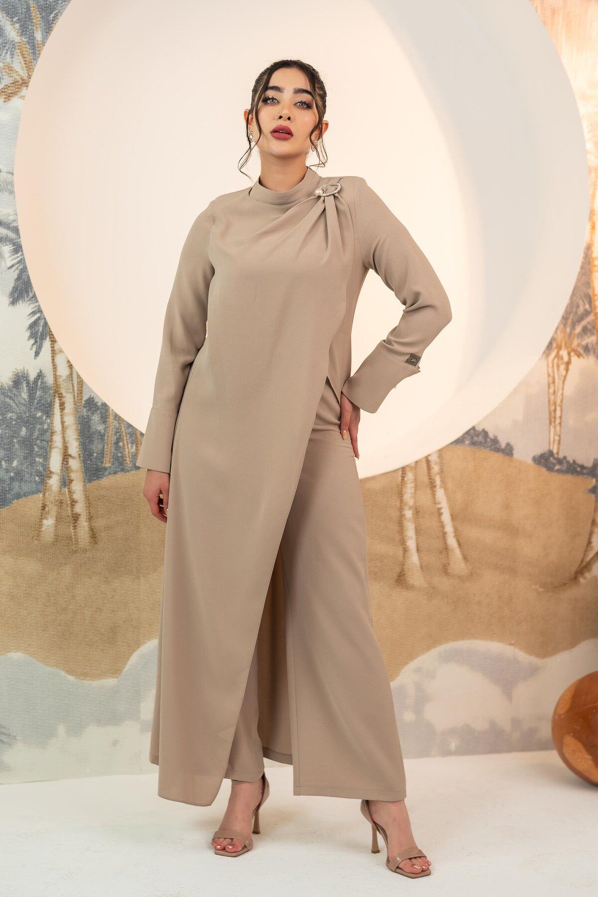 YAFA CLOTHING & ACCESSORIES Tunik Pantolon İkili Takım Bej