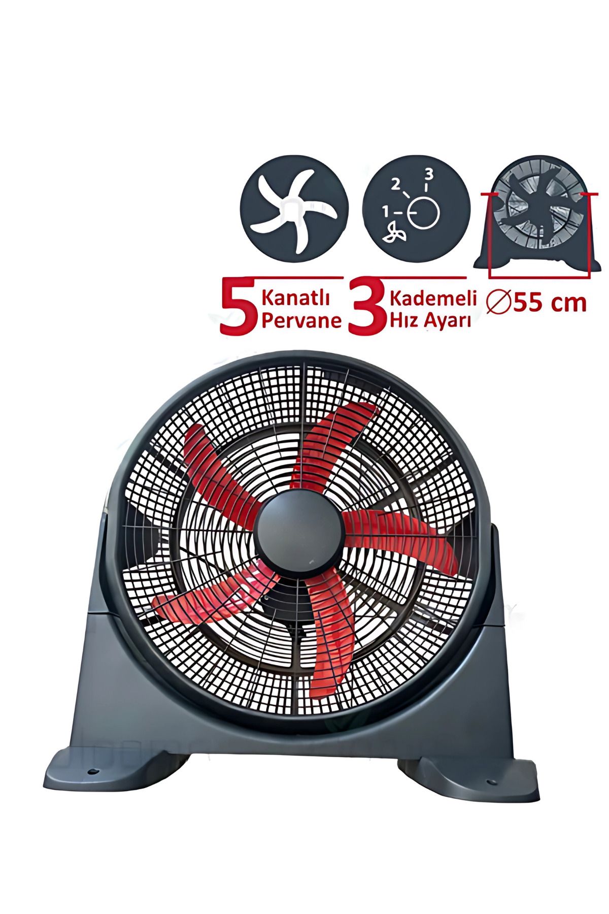 Go İthalat 22 inç 55cm Metal Masa Altı & Duvar Tipi Vantilatör 3 Kademe 5 Kanat Sessiz İç Mekan Fan vantilatör