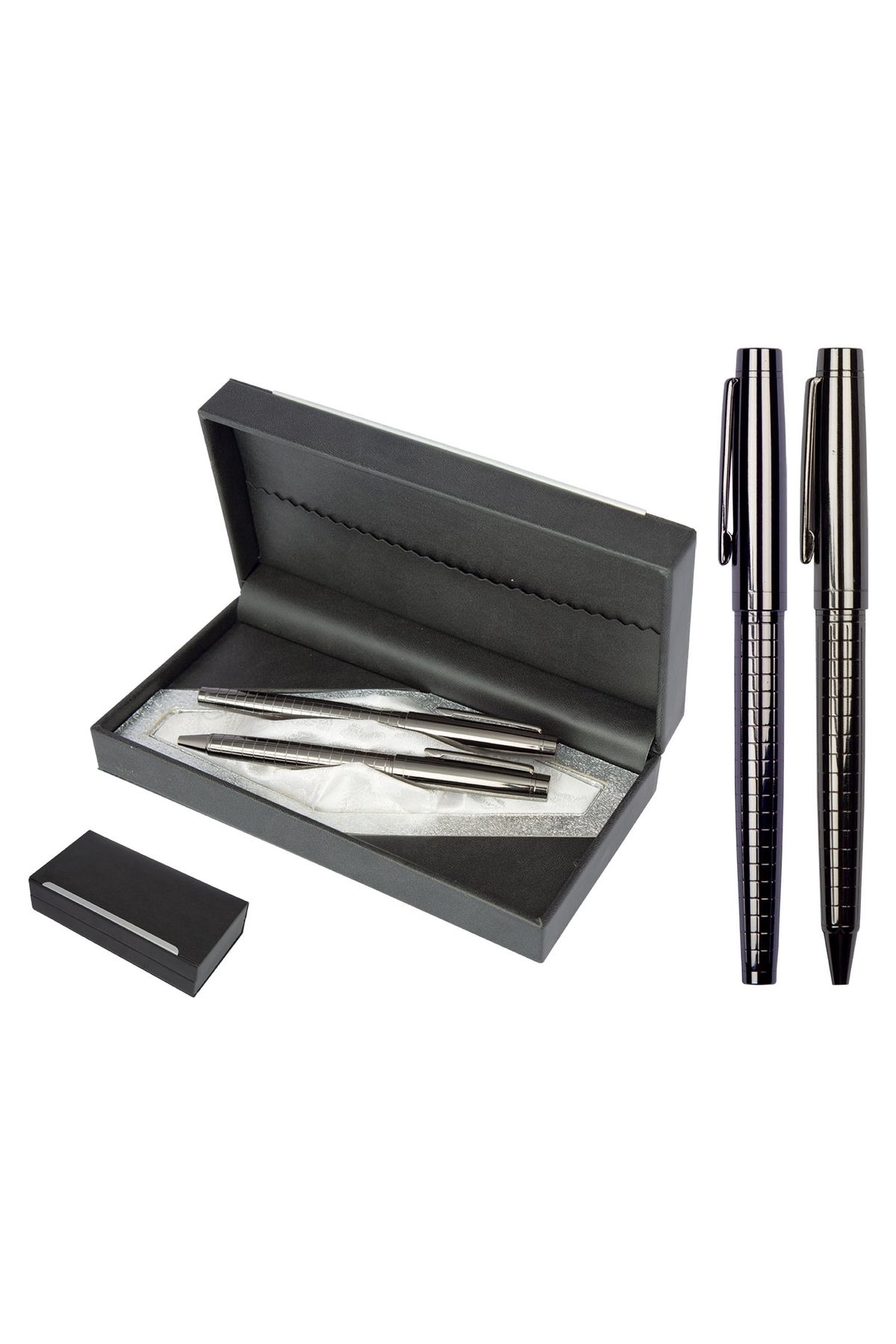 DA Accessories DERİ KUTULU İKİLİ FÜME HEDİYELİK KALEM SETİ ROLLER VE TÜKENMEZ