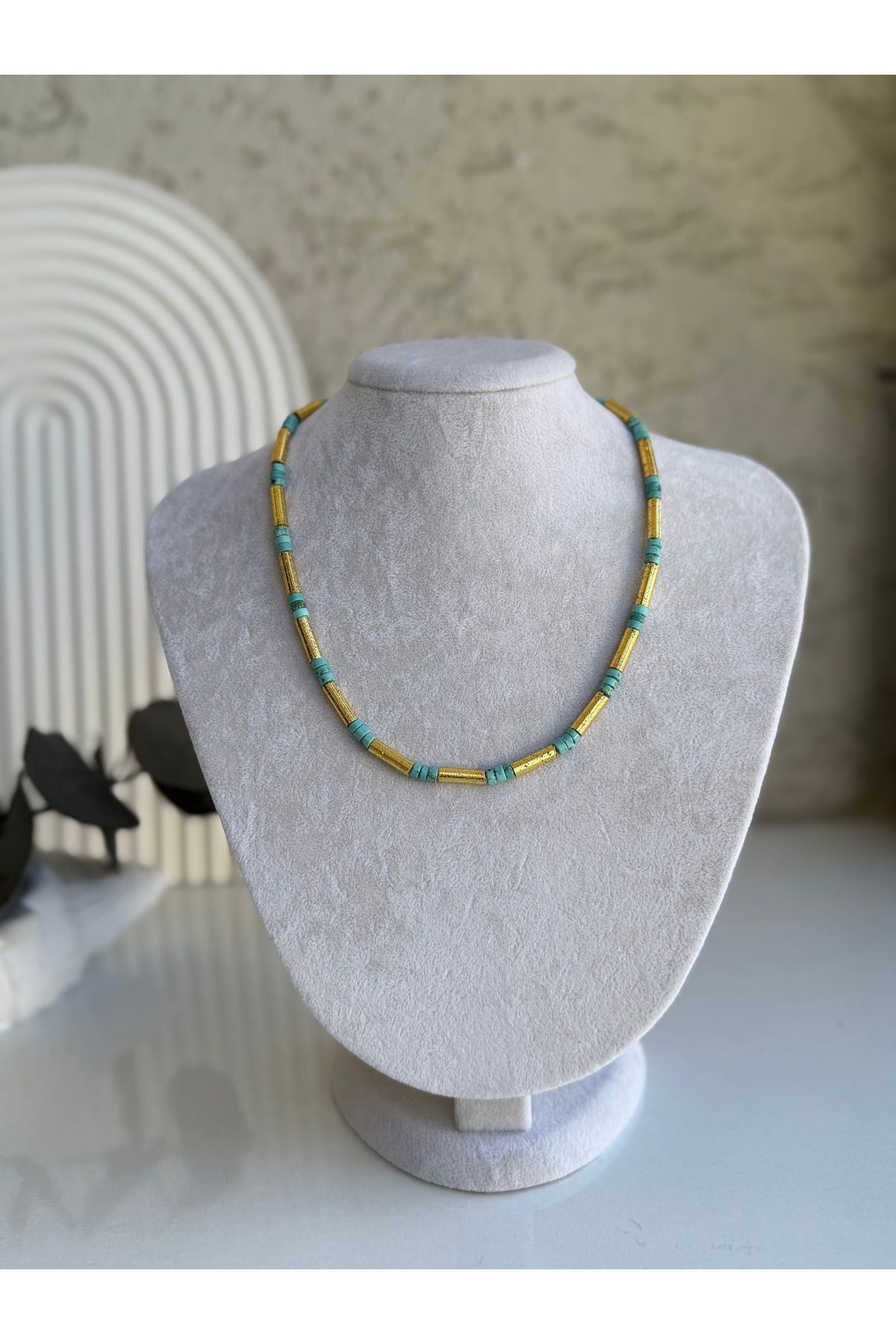 LUXURY JEWELRY Doğal Turkuaz, Lav Taşı Kolye Seti