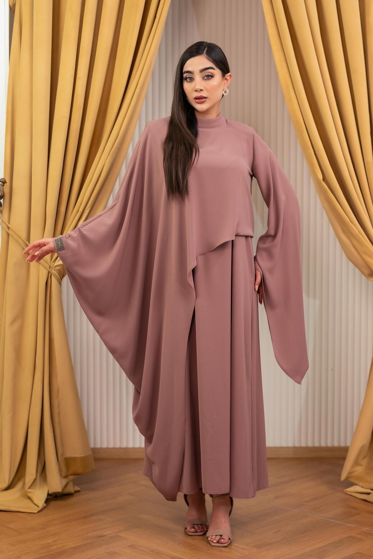 YAFA CLOTHING & ACCESSORIES Tunik Elbise İkili Takım Gül Kurusu