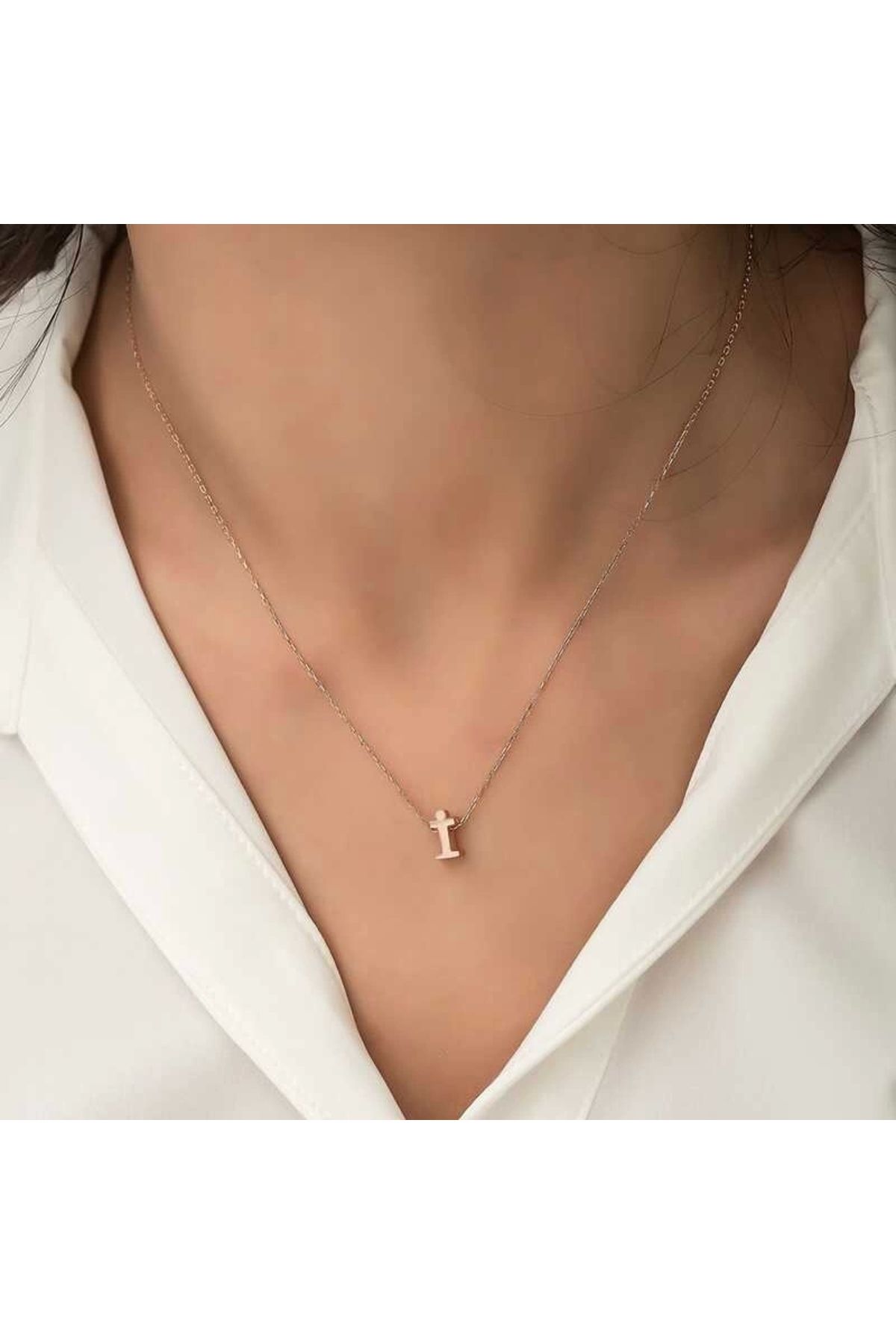 Gumush Gümüş Rose 3 Boyutlu İ Harf Kolye