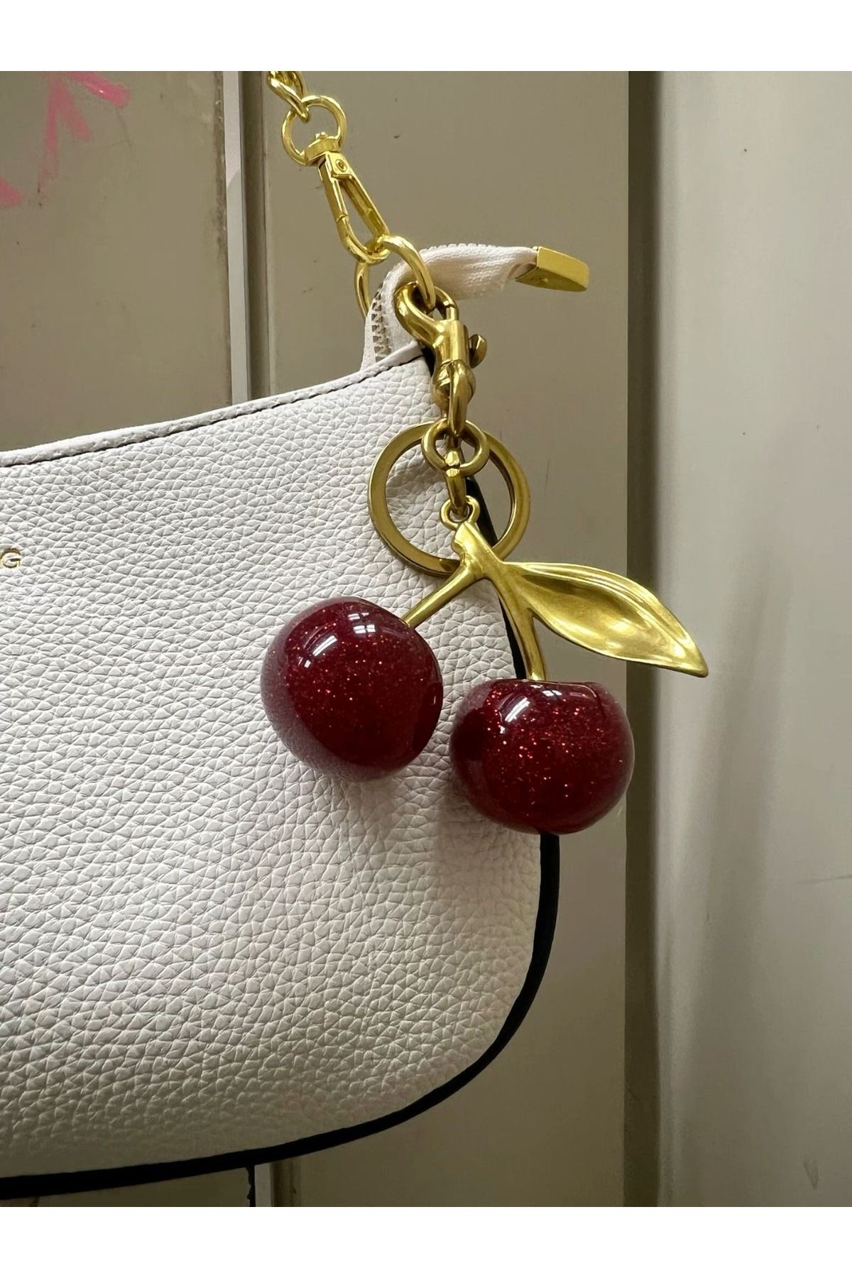 RM Bijuteri Gold Trend Kiraz Model Çanta Süsü +Anahtarlık + Çanta Charmı