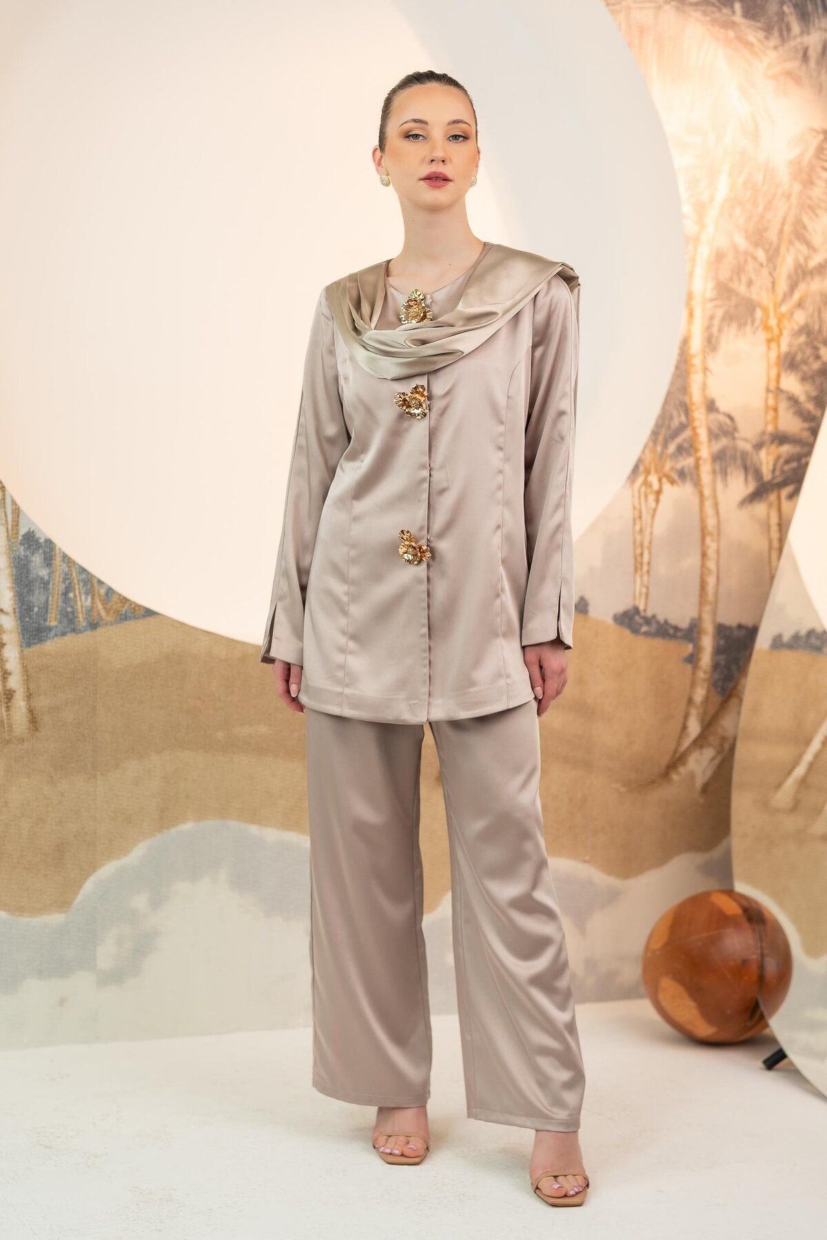YAFA CLOTHING & ACCESSORIES Ceket Pantolon İkili Takım Vizon