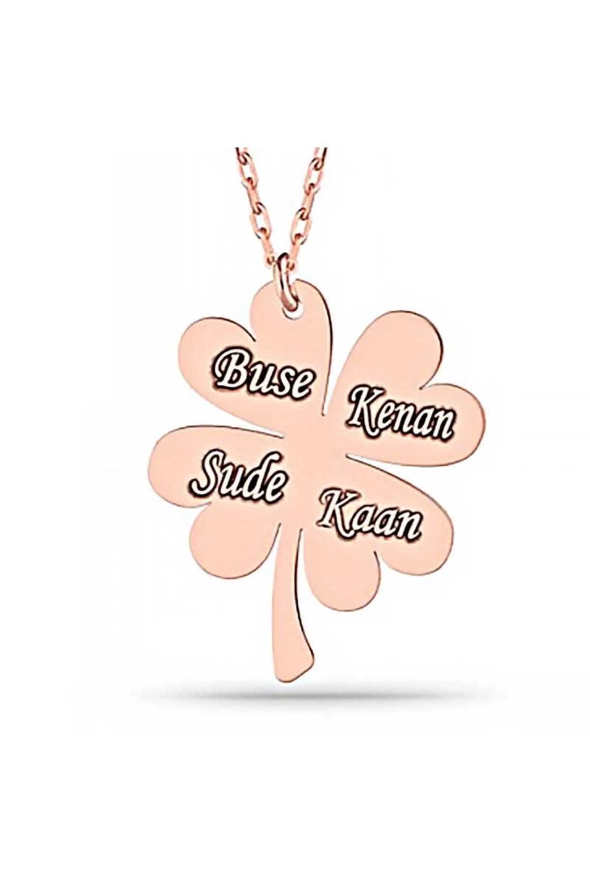 Gumush Gümüş Rose Dört Yaprak İsimli Yonca kolye