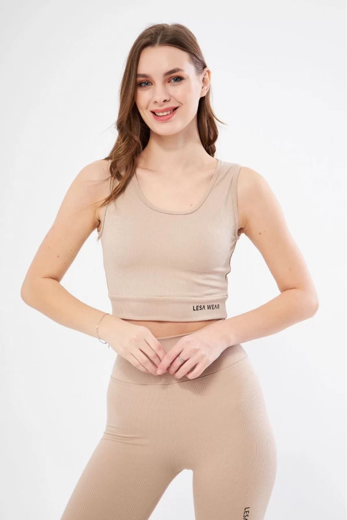 BBbutik Kadın Fitilli Baskılı Crop - Bej