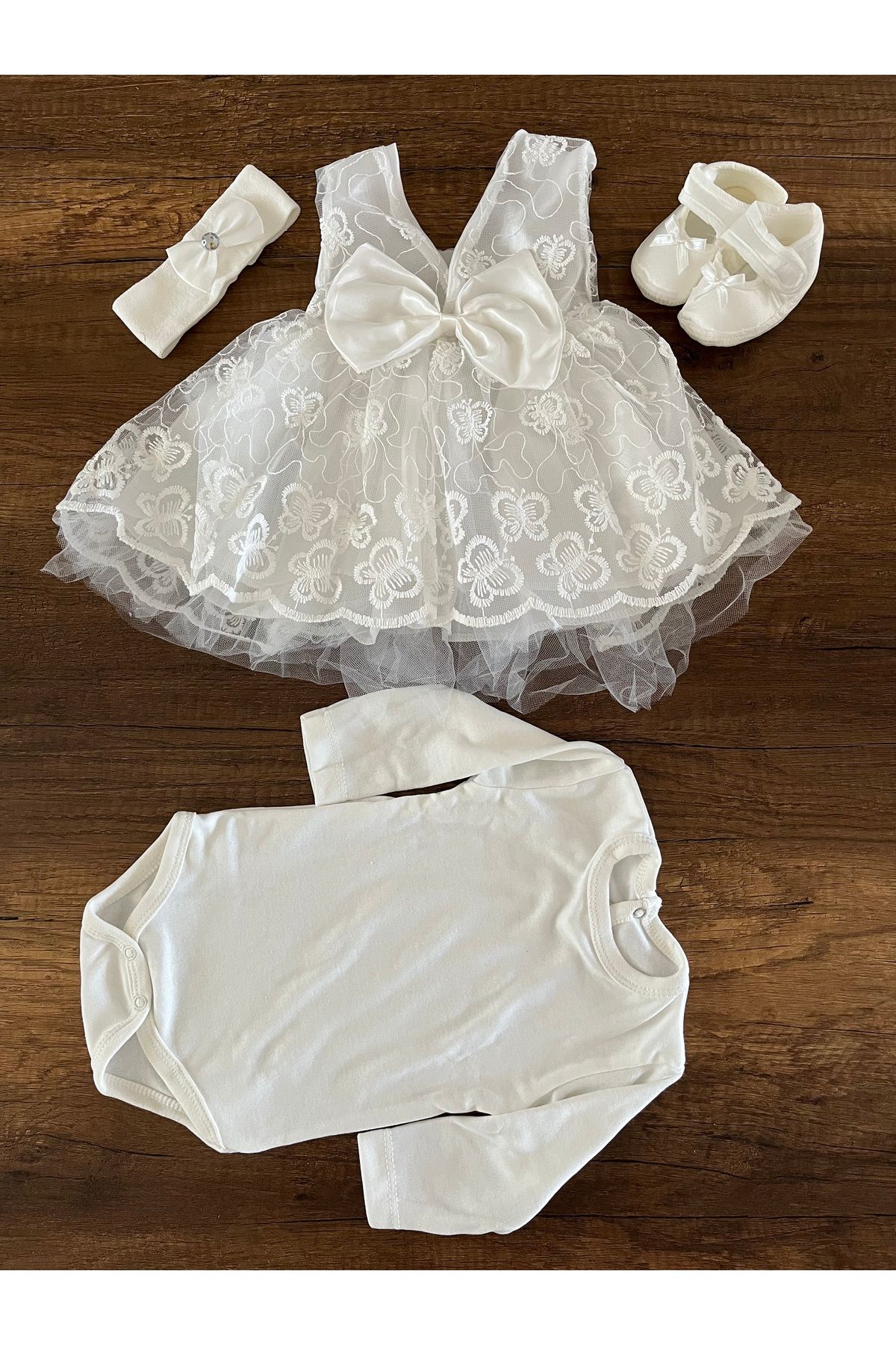 SHOPNEST Yenidoğan Tüllü Kız Bebek Mevlüt Elbisesi Özel Gün 0-3 Ay Prenses Bebek Takımı Elbise Hastane Cıkışı