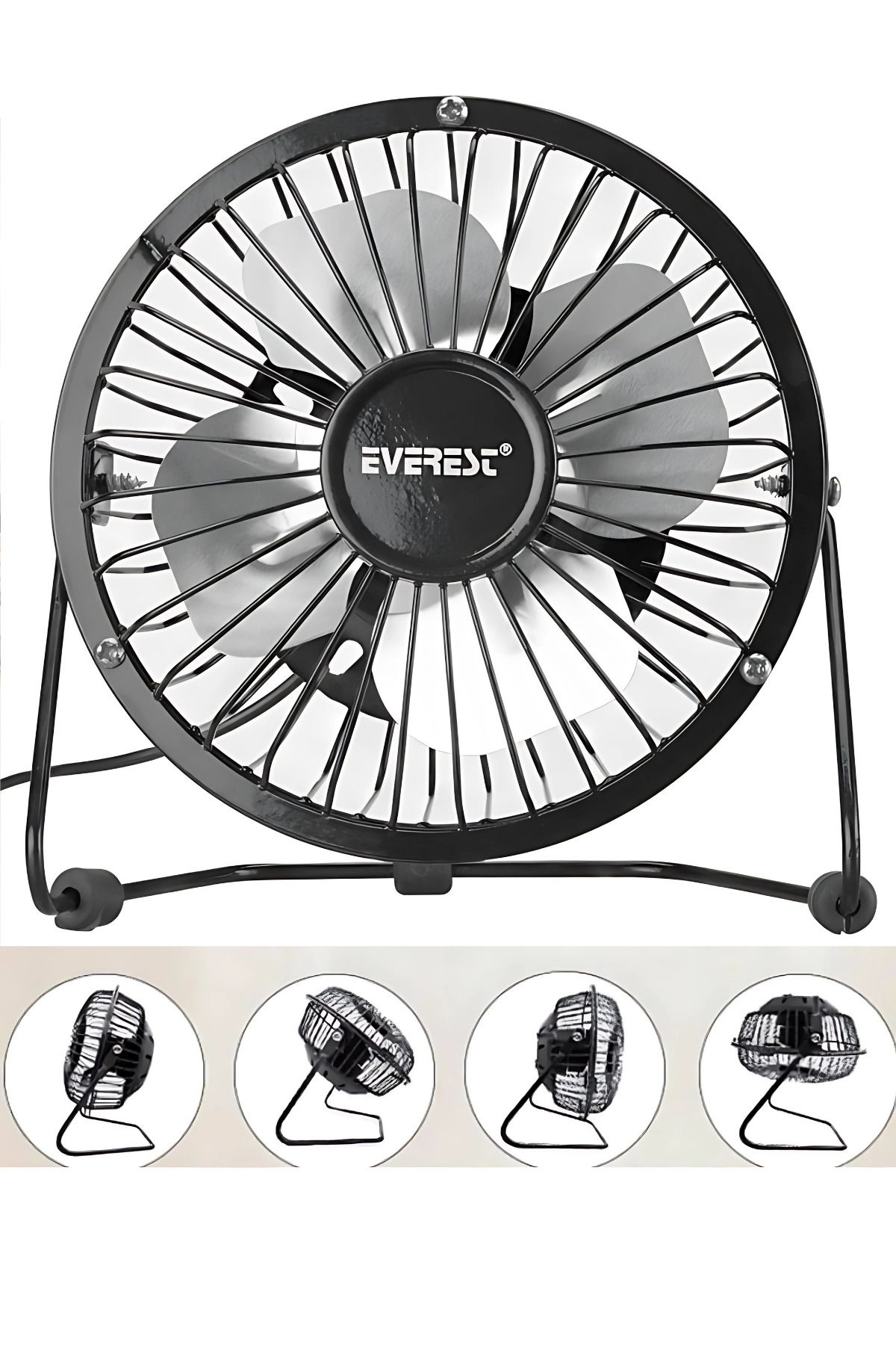 Go İthalat EFN-482 Masaüstü 4 Kanatlı Metal Siyah Elektrikli Şık Yazlık Ev Tipi Vantilatör Fan
