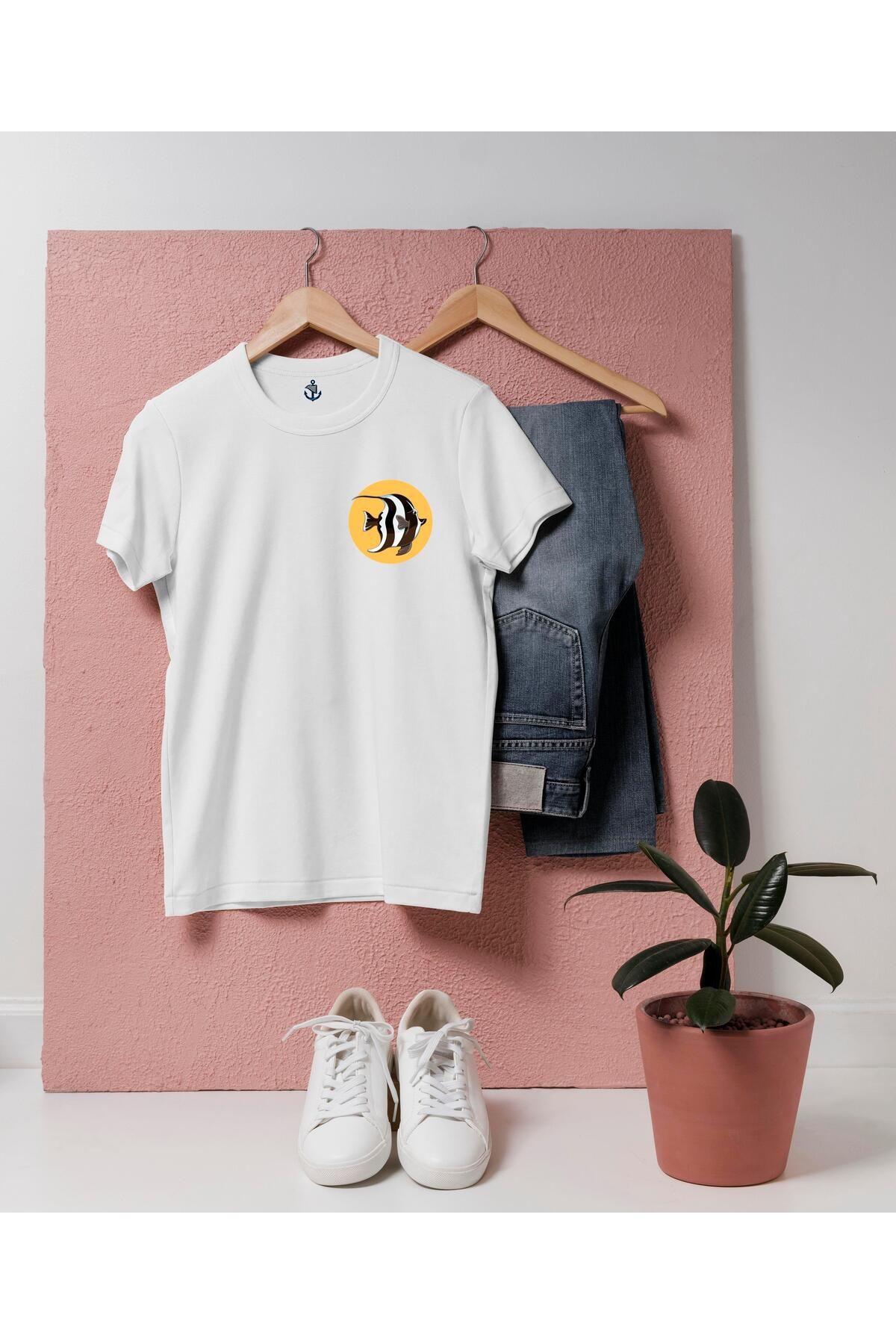 bahriyeli.jpeg Oversize Moorish idol balığı Tasarımlı Cep Baskılı Unisex T-Shirt
