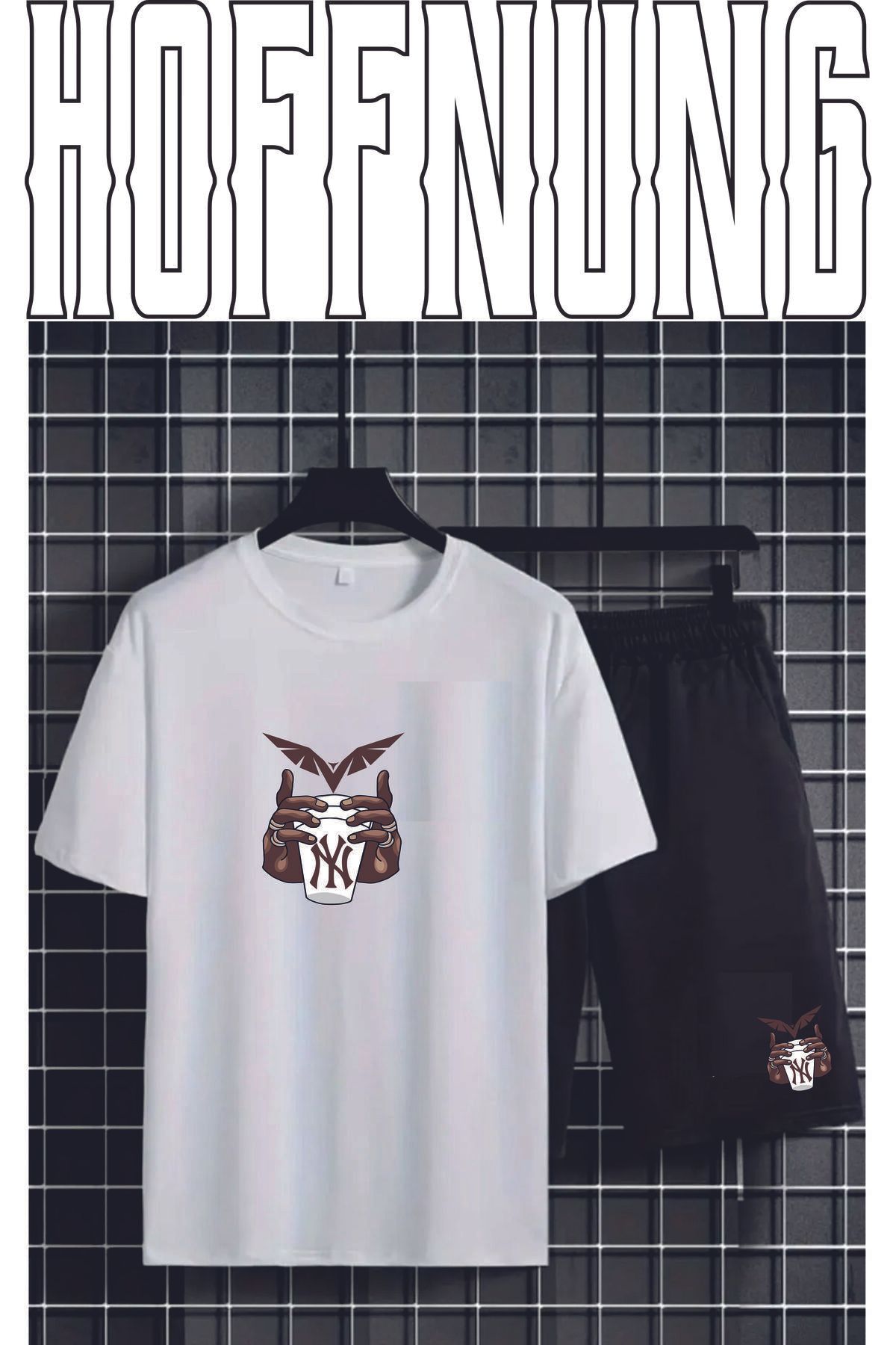 HOFFNUNG Full Shorts Tişört Şort My Bardak 2 El Baskılı Takım