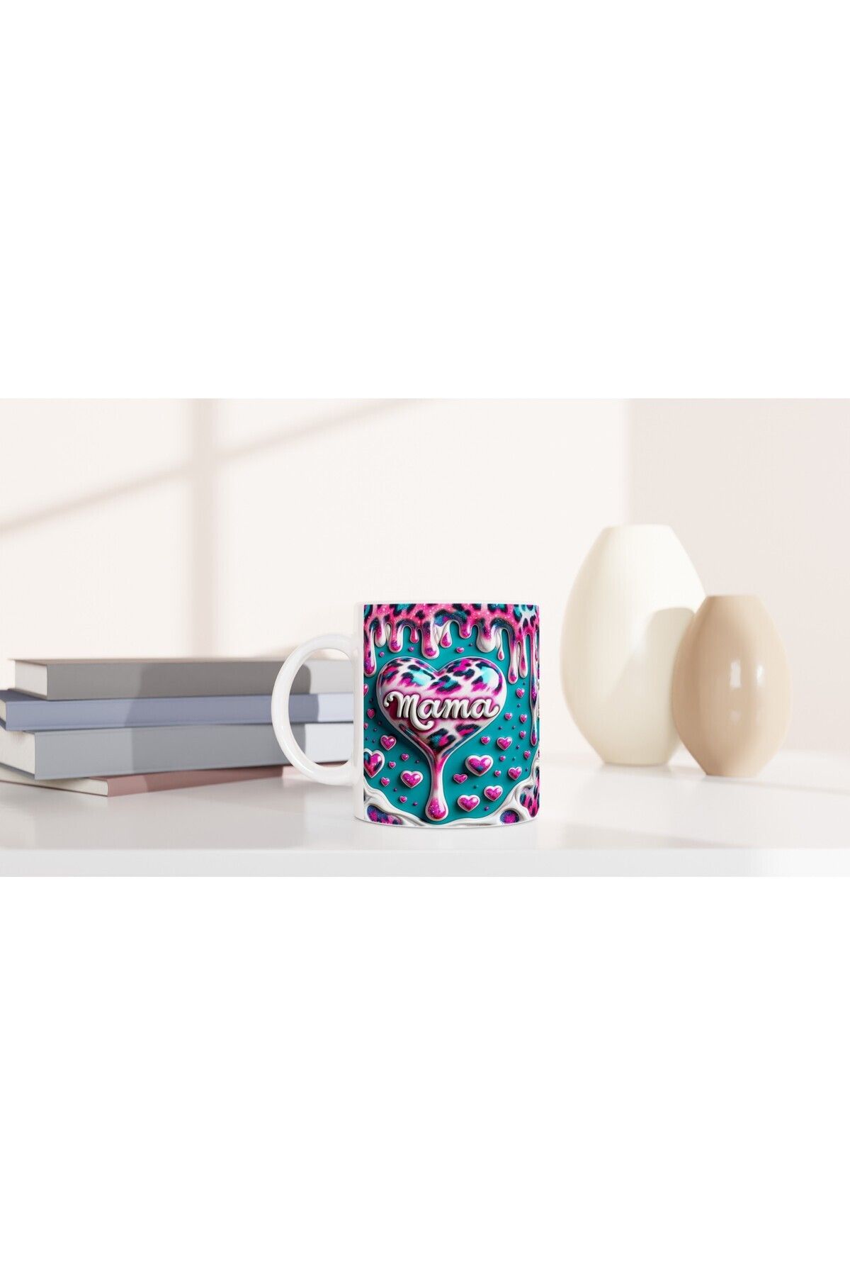 MESCHAIN-Leopard Patterned Mother's Day Mug with Mama Written on Turquoise Background 6