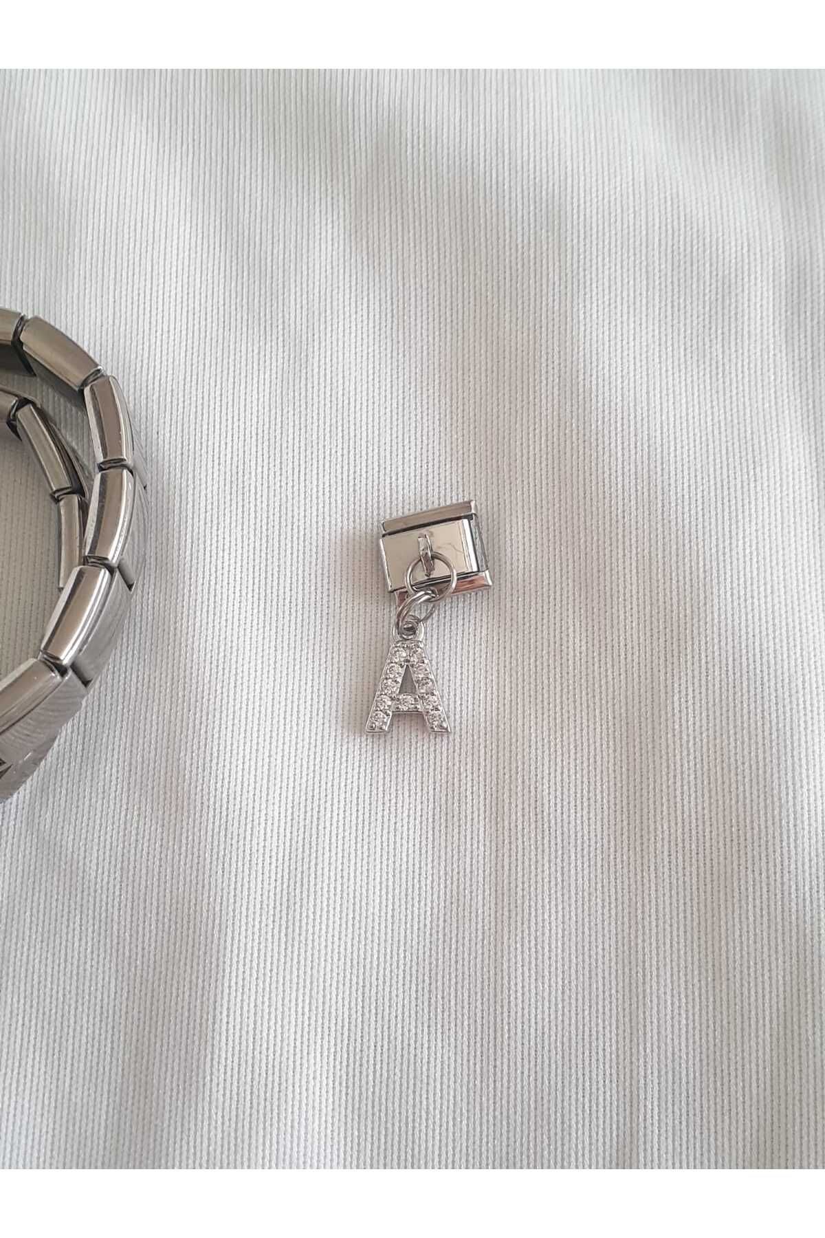 bijoux uniques Çelik A Harfli Zirkon Taşlı İtalyan Charm